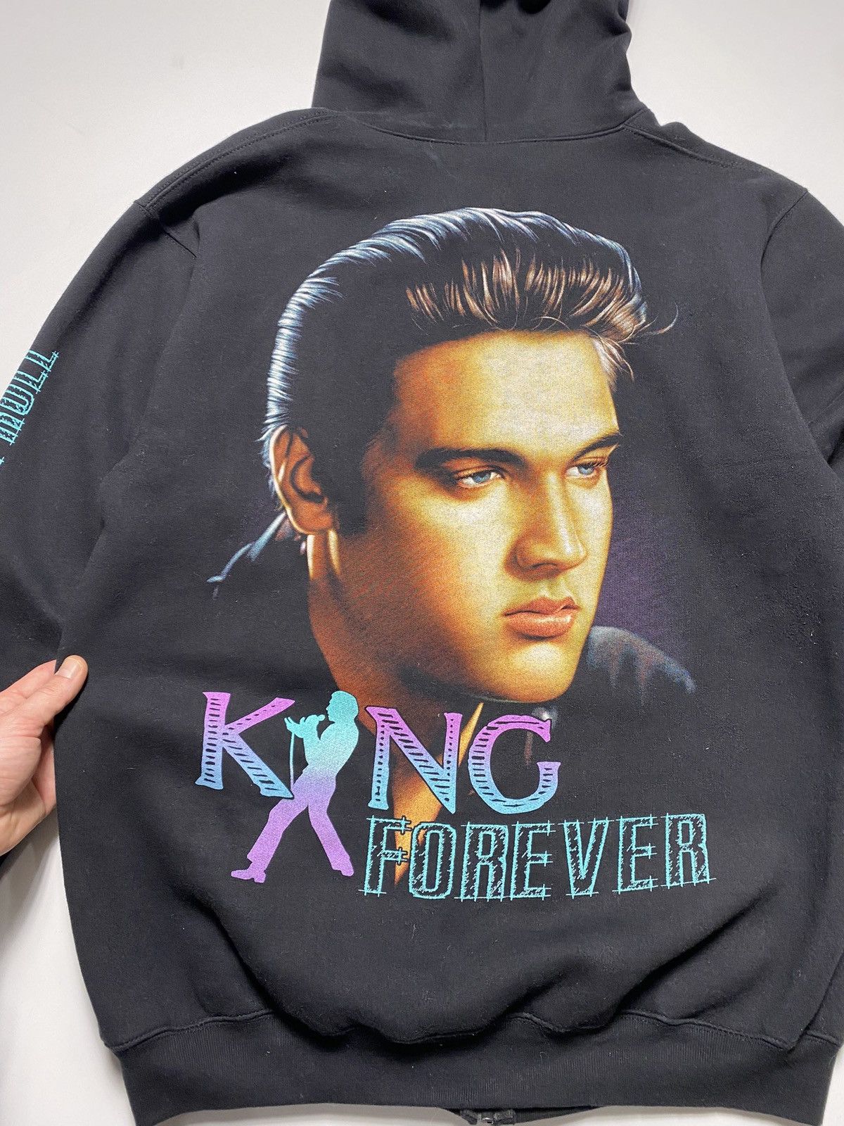 Band Tees × Vintage Vintage 90s Elvis Presley King Forever oversized hoodie Size US XL / EU 56 / 4 - 4 Thumbnail
