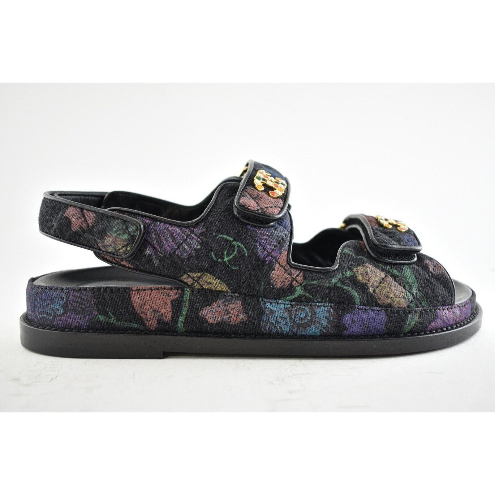 Chanel Chanel 21A Black Denim Graffiti CC Logo Mule Slide Strap Size US 8.5 / IT 38.5 - 1 Thumbnail