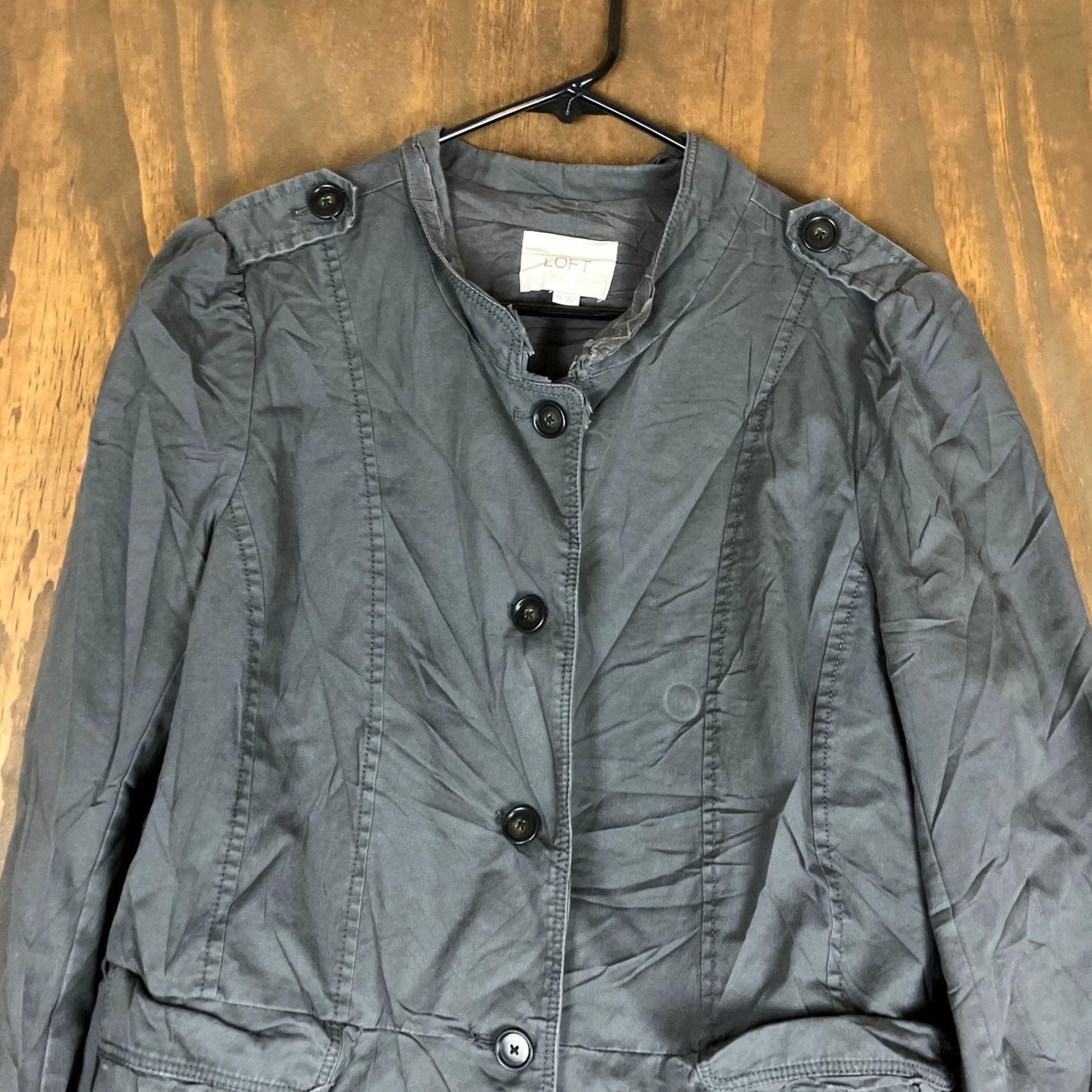 Ann Taylor Ann Taylor LOFT Jacket Gray Button 100% Cotton Casual Pockets 14 Women Size XL / US 12-14 / IT 48-50 - 2 Thumbnail