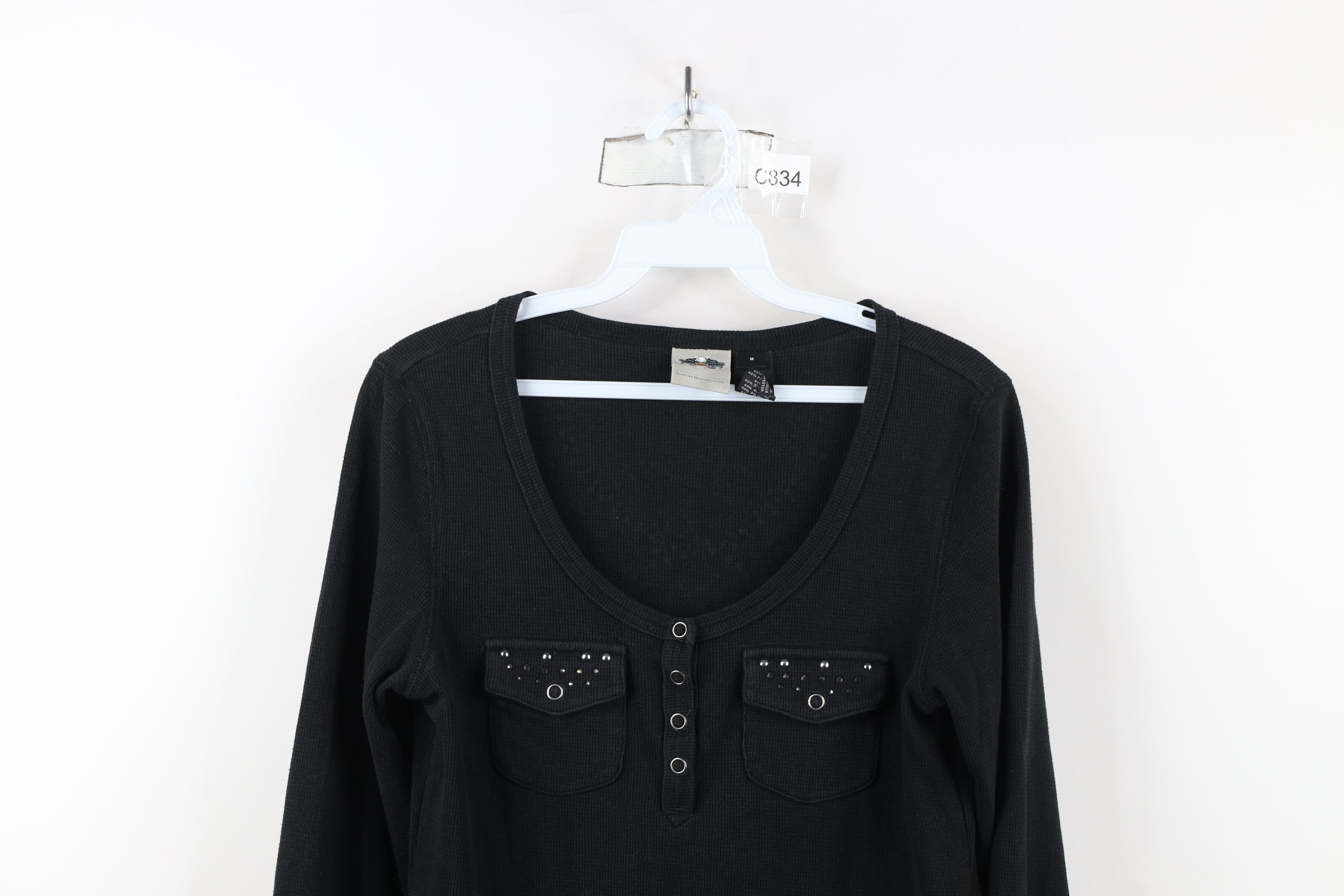 Harley Davidson × Vintage Vintage Y2K Harley Davidson Waffle Knit Henley T-Shirt Size M / US 6-8 / IT 42-44 - 2 Thumbnail