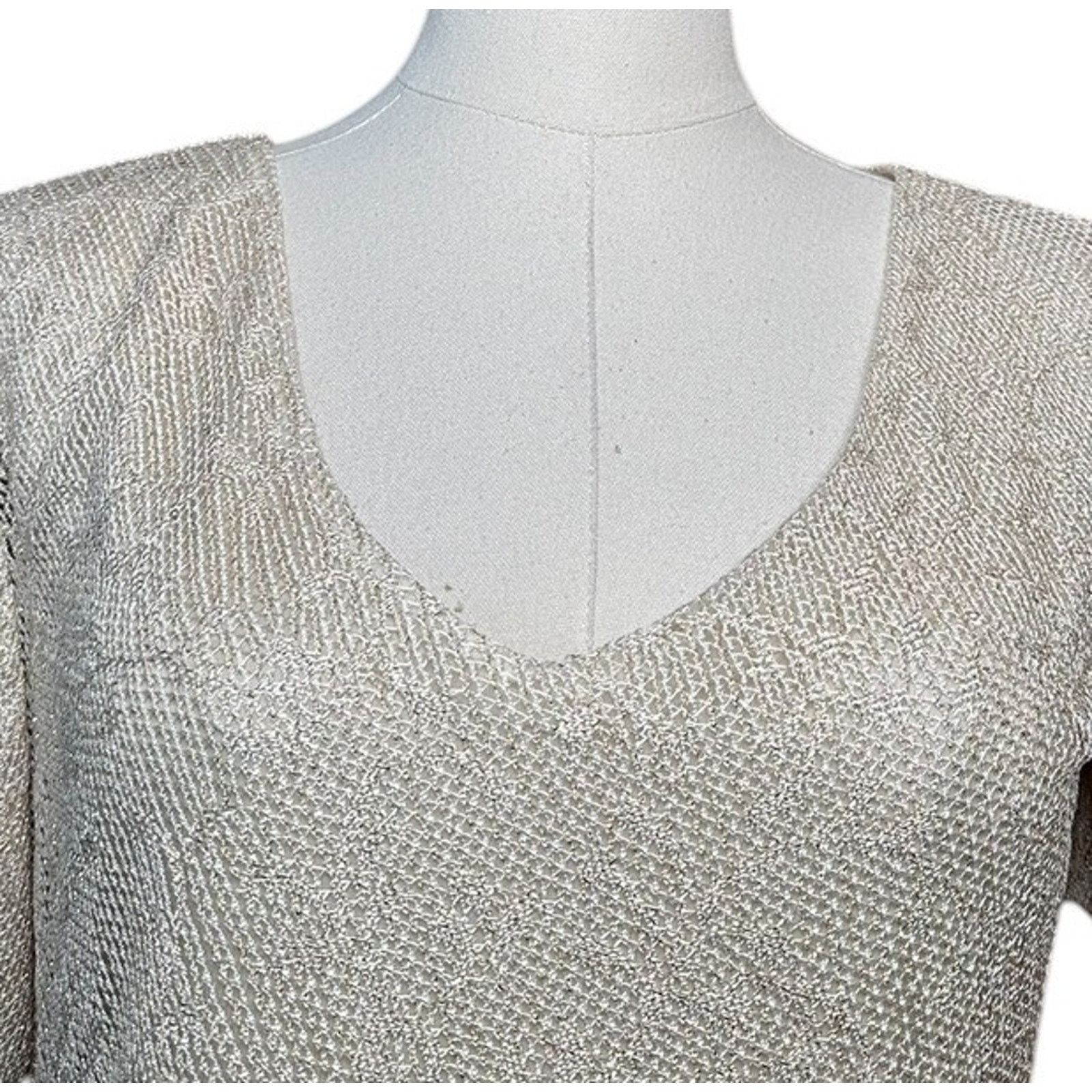 Other Vtg SL Fashions Cream Gold Sparkly Formal Dress w/ Fringe 6 Size M / US 6-8 / IT 42-44 - 2 Thumbnail