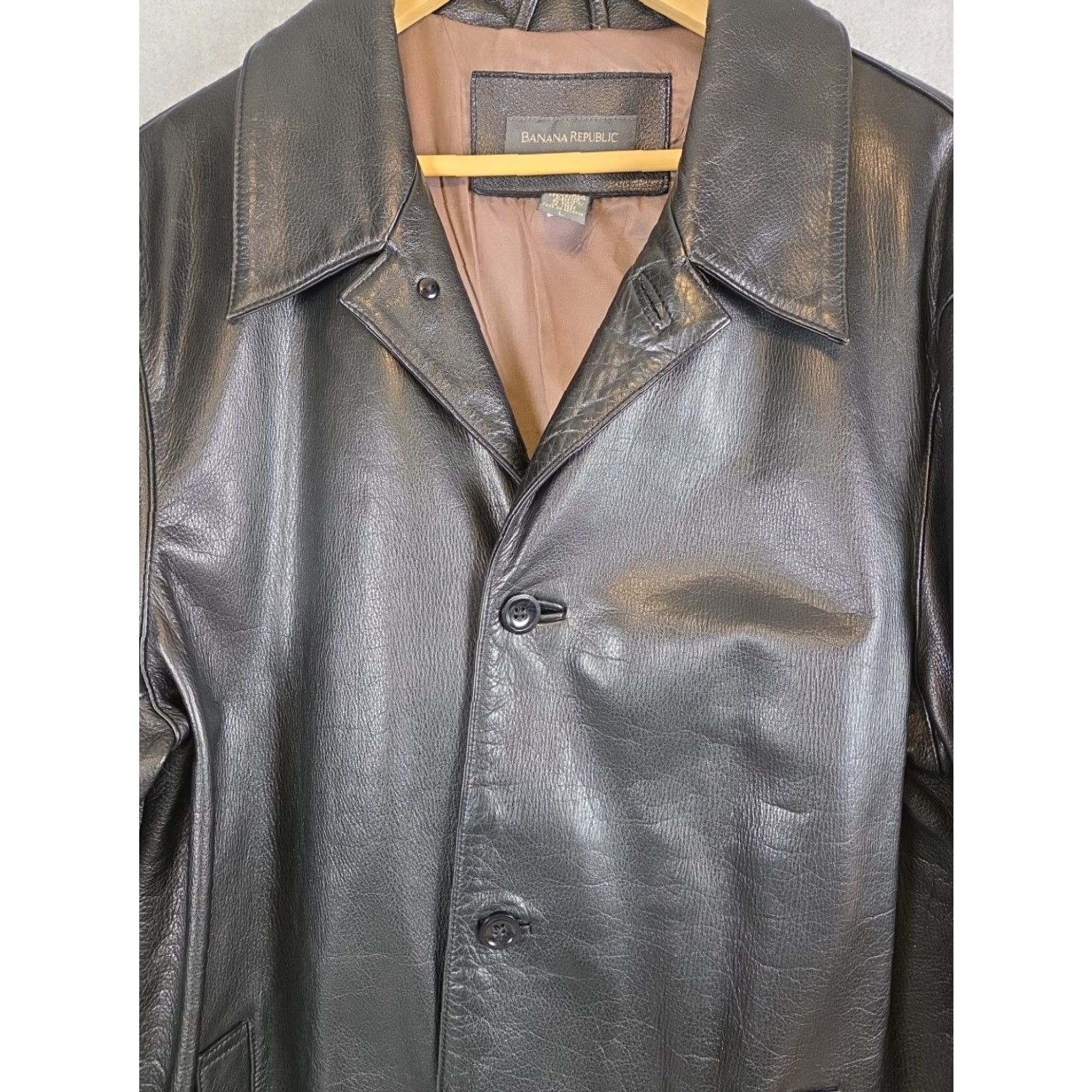VINTAGE Banana Republic Leather Jacket Mens L Black Lined 3 Button