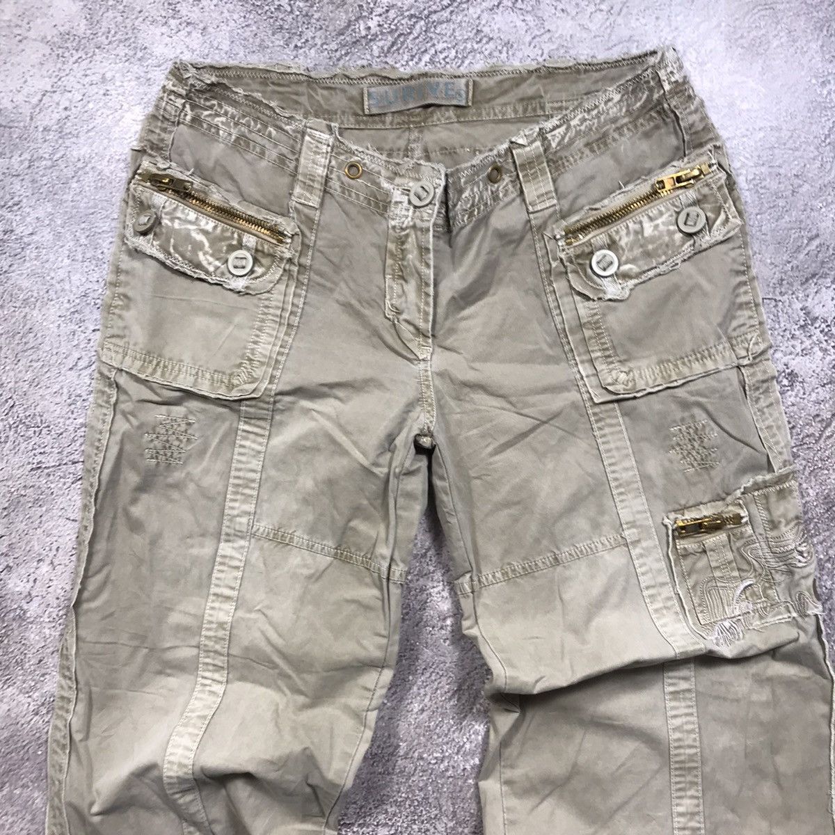 Vintage Vintage Y2K Baggy Cargo Pants Distressed Tactical Streetwear Size 29" - 4 Thumbnail