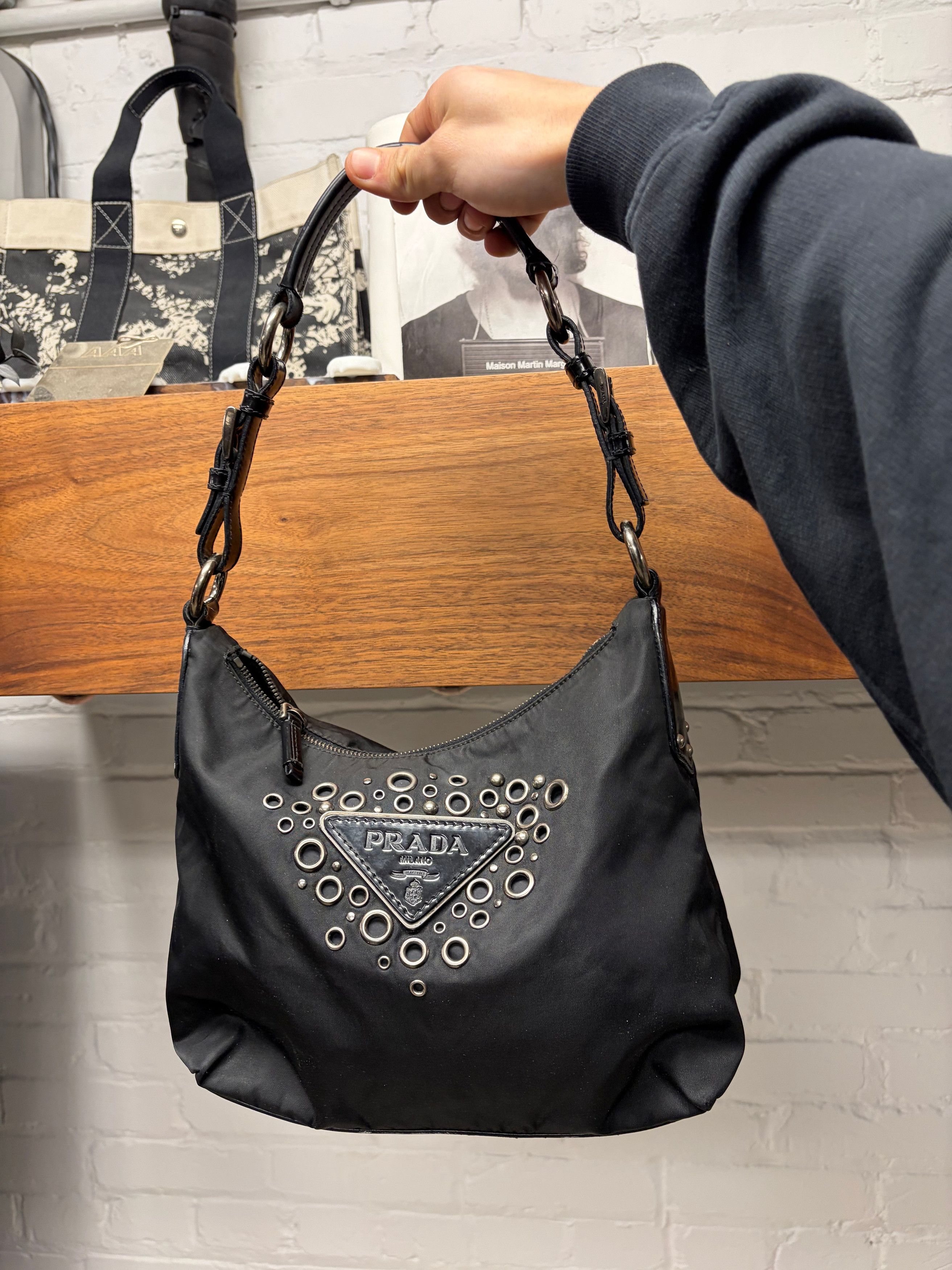 Prada Prada Black Nylon Vela ‘Grommet Detail’ Hobo Shoulder Bag Size ONE SIZE - 1 Thumbnail