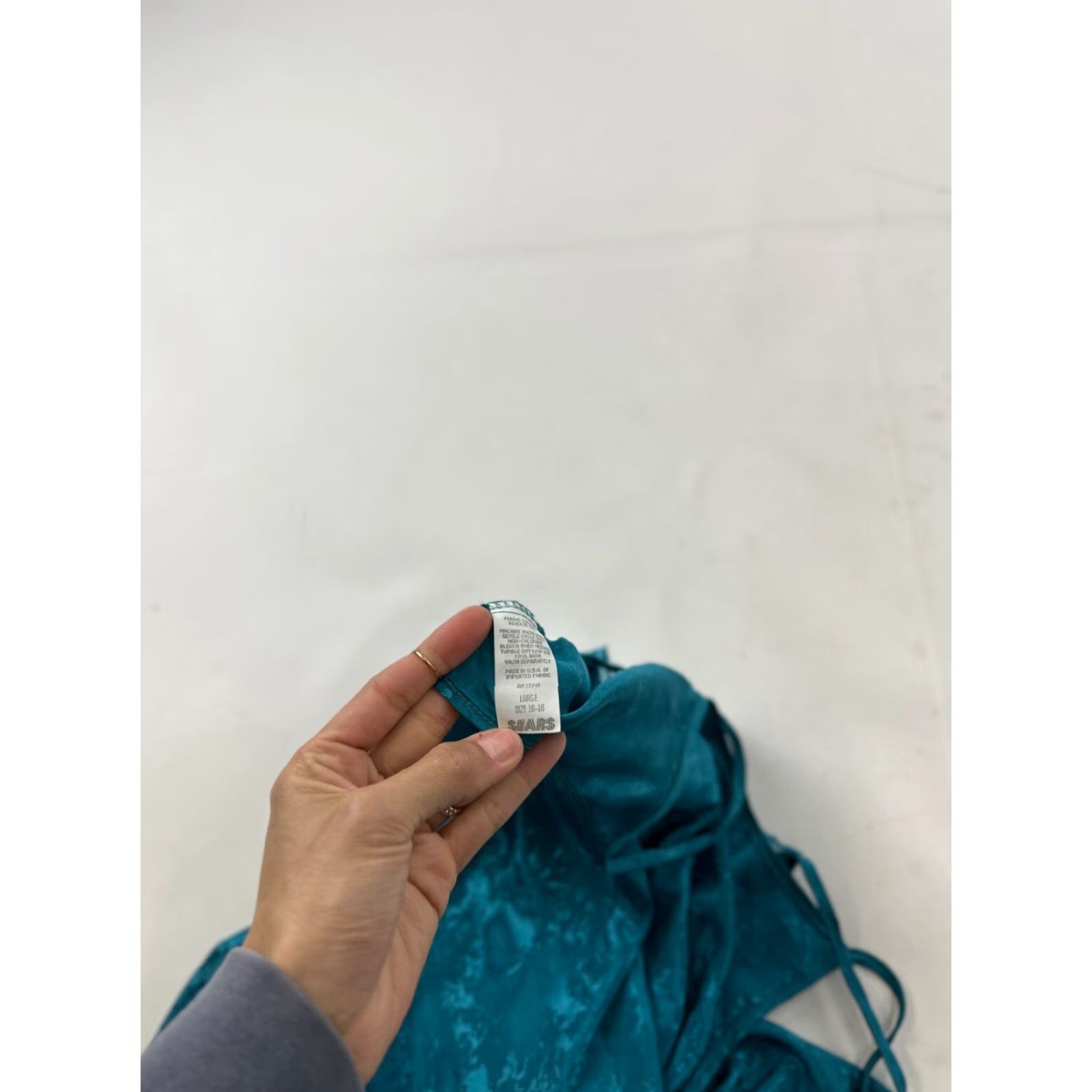 Vintage Inner Most Dress Teal Slip Lace Trim Spaghetti Strap Pullover Womens Large Dress Sleeveless Round Neck Casual Short 100% Polyester Size L / US 10 / IT 46 - 6 Thumbnail