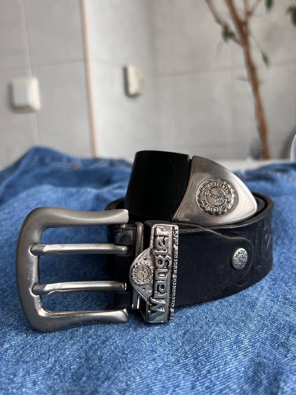 Wrangler Y2K Vintage Wrangler Leather Belt Steel 90s Diesel Style Size ONE SIZE - 10 Thumbnail