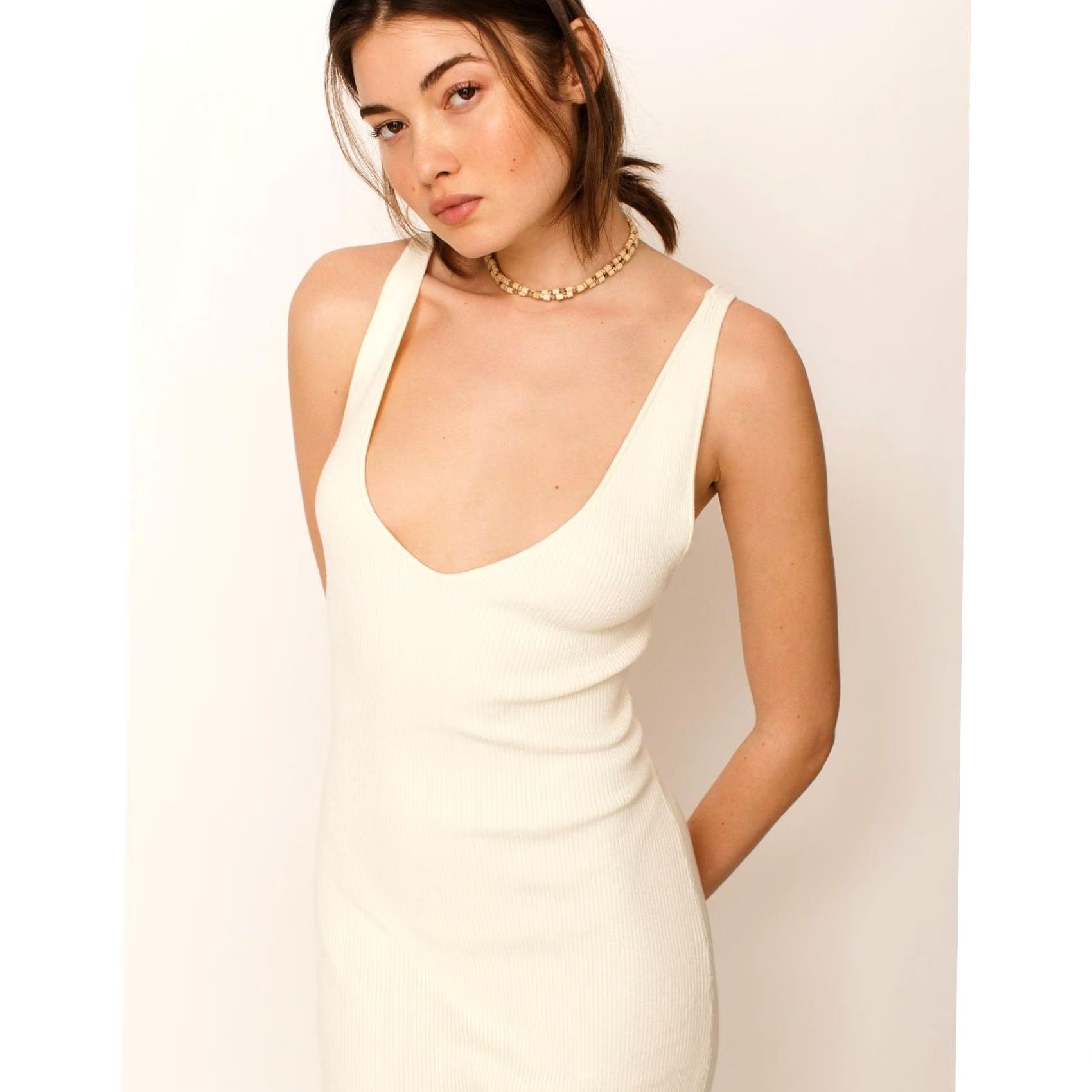 Free People VINTAGE FP BEACH Sweater Dress Daniela Low Back Ivory Cream Ribbed L Sleeveless Midi Womens Size L / US 10 / IT 46 - 5 Thumbnail