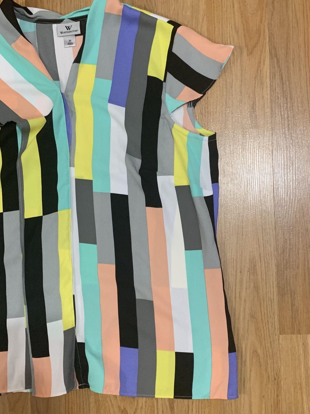 Worthington SzM- Worthington Colorblock Retro Style Button Up Blouse Size M / US 6-8 / IT 42-44 - 3 Thumbnail