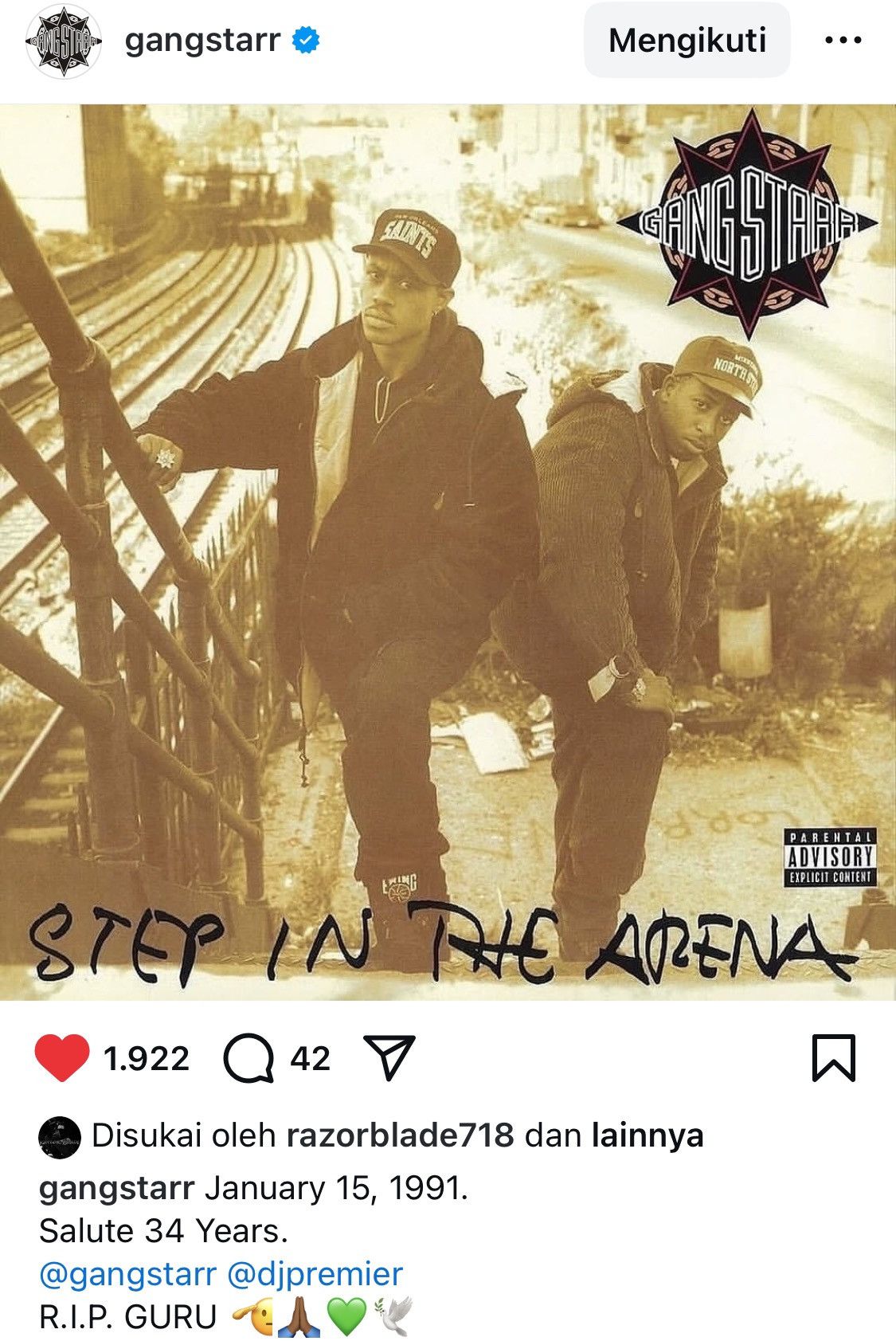 Rap Tees Vtg GANG STARR “Step In The Arena” embroidery Logo SnapBack Size ONE SIZE - 10 Thumbnail