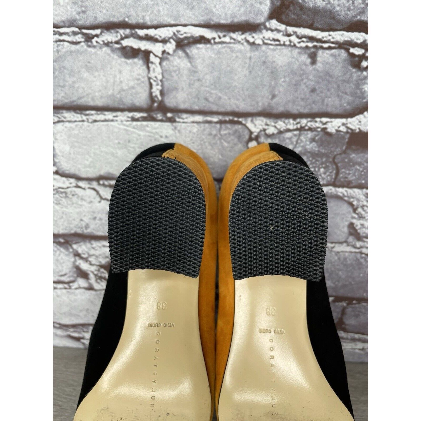 DORA TEYMUR DORATEYMUR Marigold Suede Black Leather Split Designer Mule Size US 7.5 / IT 37.5 - 16 Thumbnail