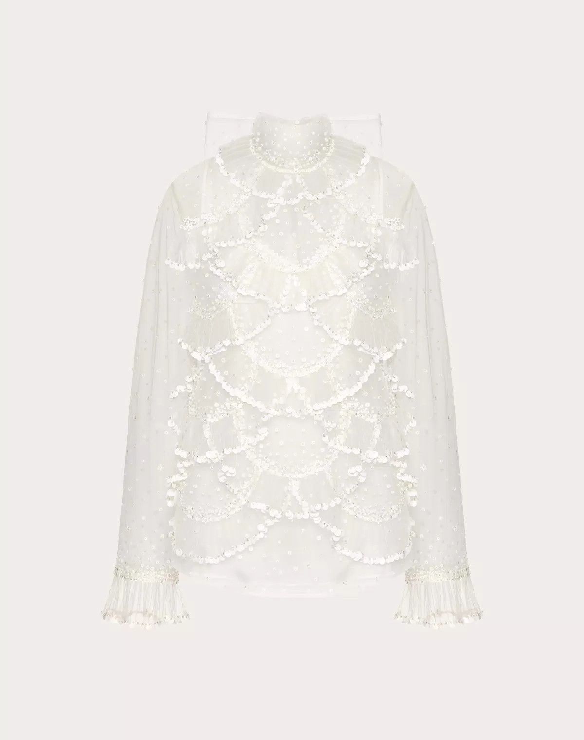Valentino o1s1wg110426 Tulle Illusione Embroidered Top in Ivory Size M / US 6-8 / IT 42-44 - 1 Thumbnail