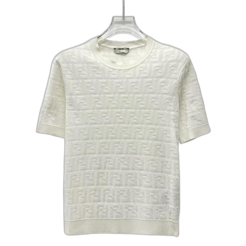 Fendi Fendi White Logo Cotton Short Sleeve Knit Shirt Size US M / EU 48-50 / 2 - 1 Thumbnail