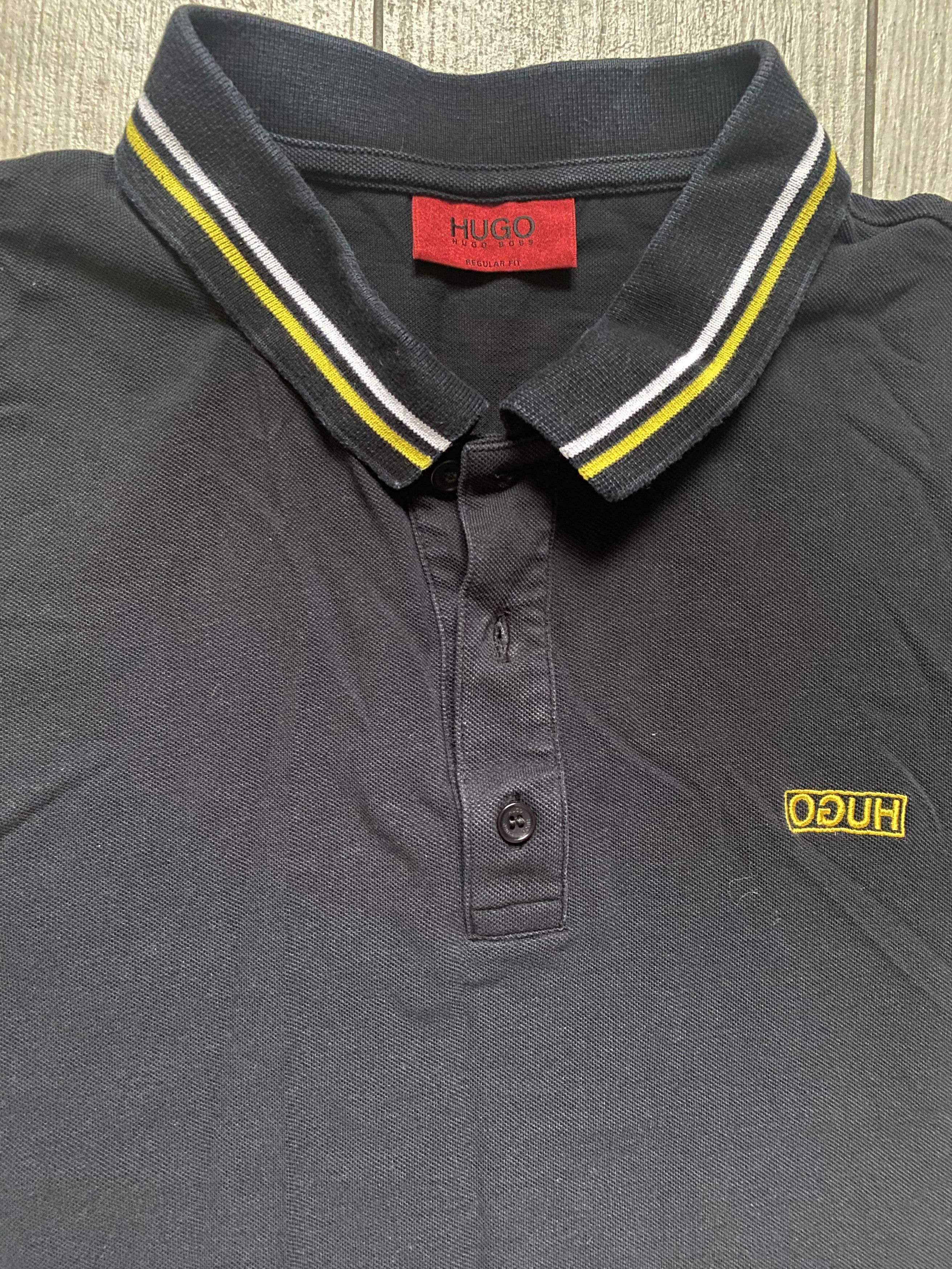 Hugo × Hugo Boss × Vintage Hugo Boss Black Polo Shirt with Yellow Trim Cotton 🖤💛 Size US XL / EU 56 / 4 - 2 Thumbnail