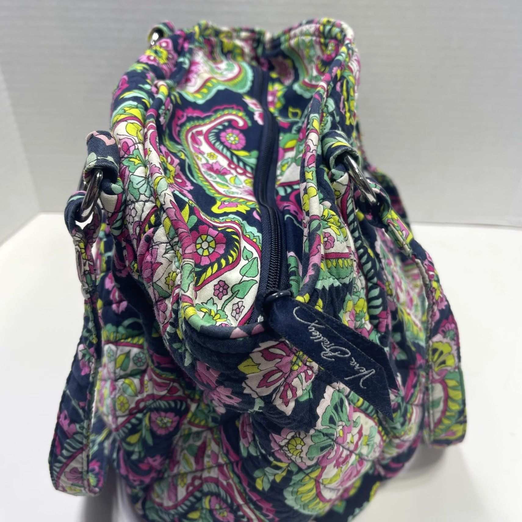 Vera Bradley Vera Bradley Shoulder Bag Womens Navy Paisley Floral Quilted Cotton Handbag Size ONE SIZE - 4 Thumbnail