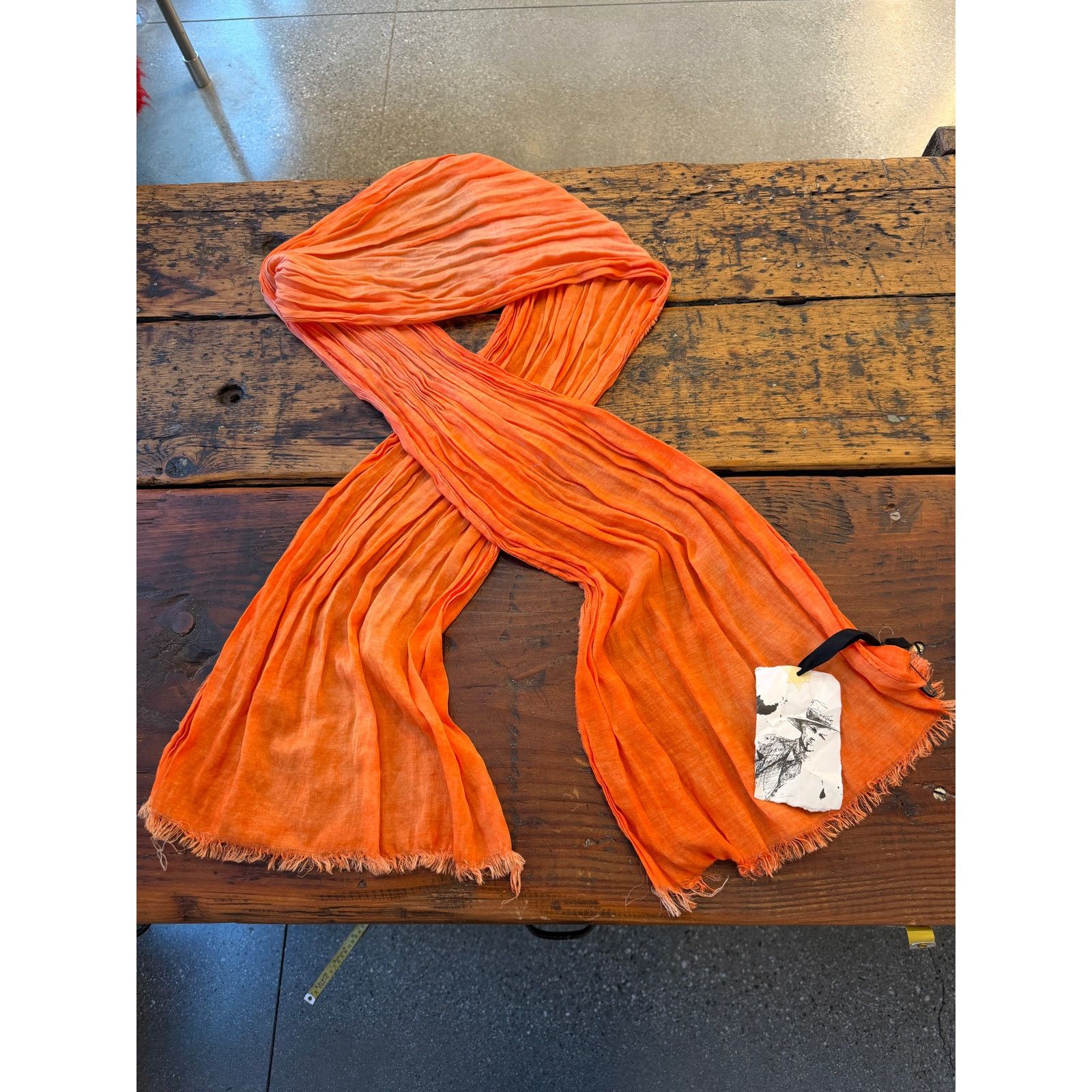 Greg Lauren Greg Lauren SAMPLE Orange Cotton Fringe Scarf Size ONE SIZE - 2 Thumbnail