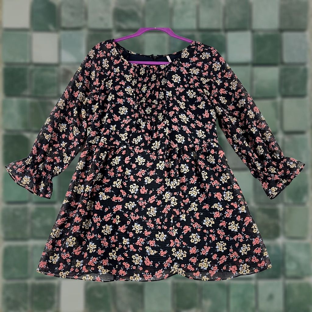 Free People Free People Molly Mini Dress Womens Size 4 Black Floral Long Sleeve Boho Crepe Regular Size S / US 4 / IT 40 - 1 Thumbnail