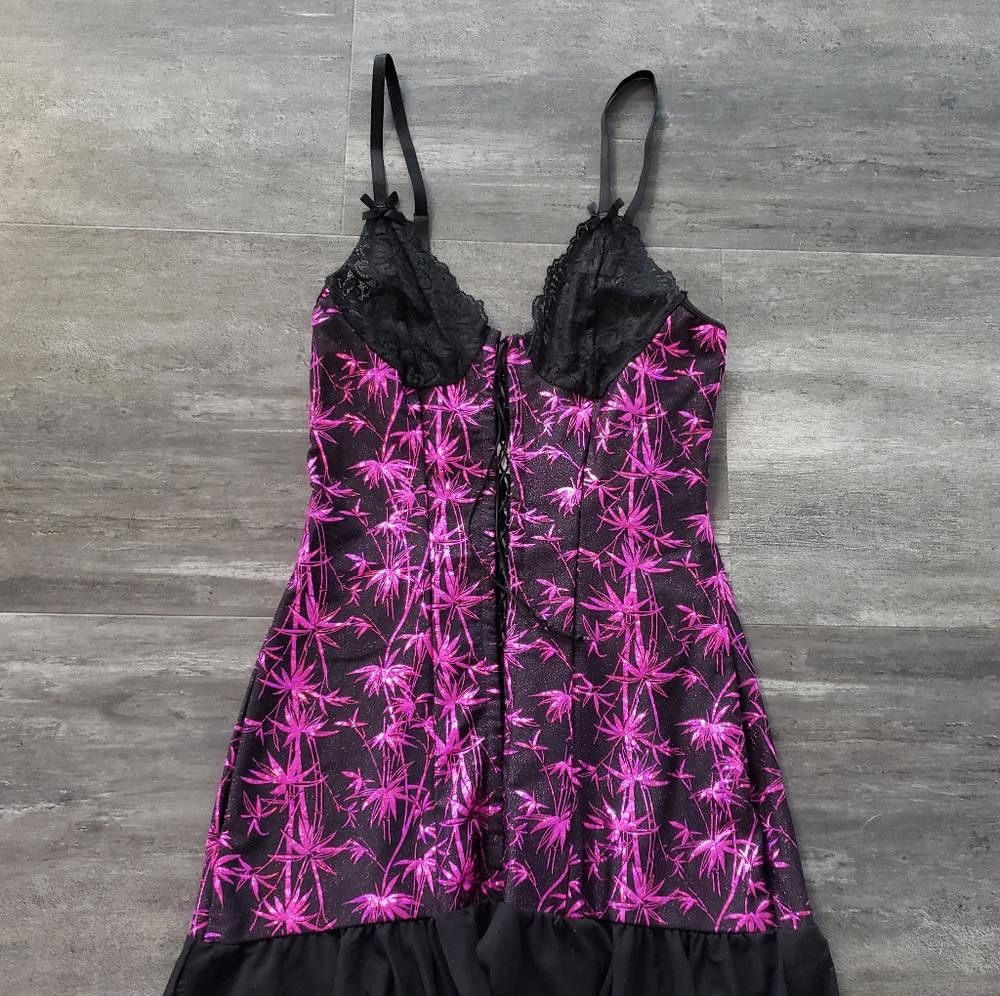 Designer Black Pink SL Long Corset Lingerie Nightie Size ONE SIZE - 2 Thumbnail
