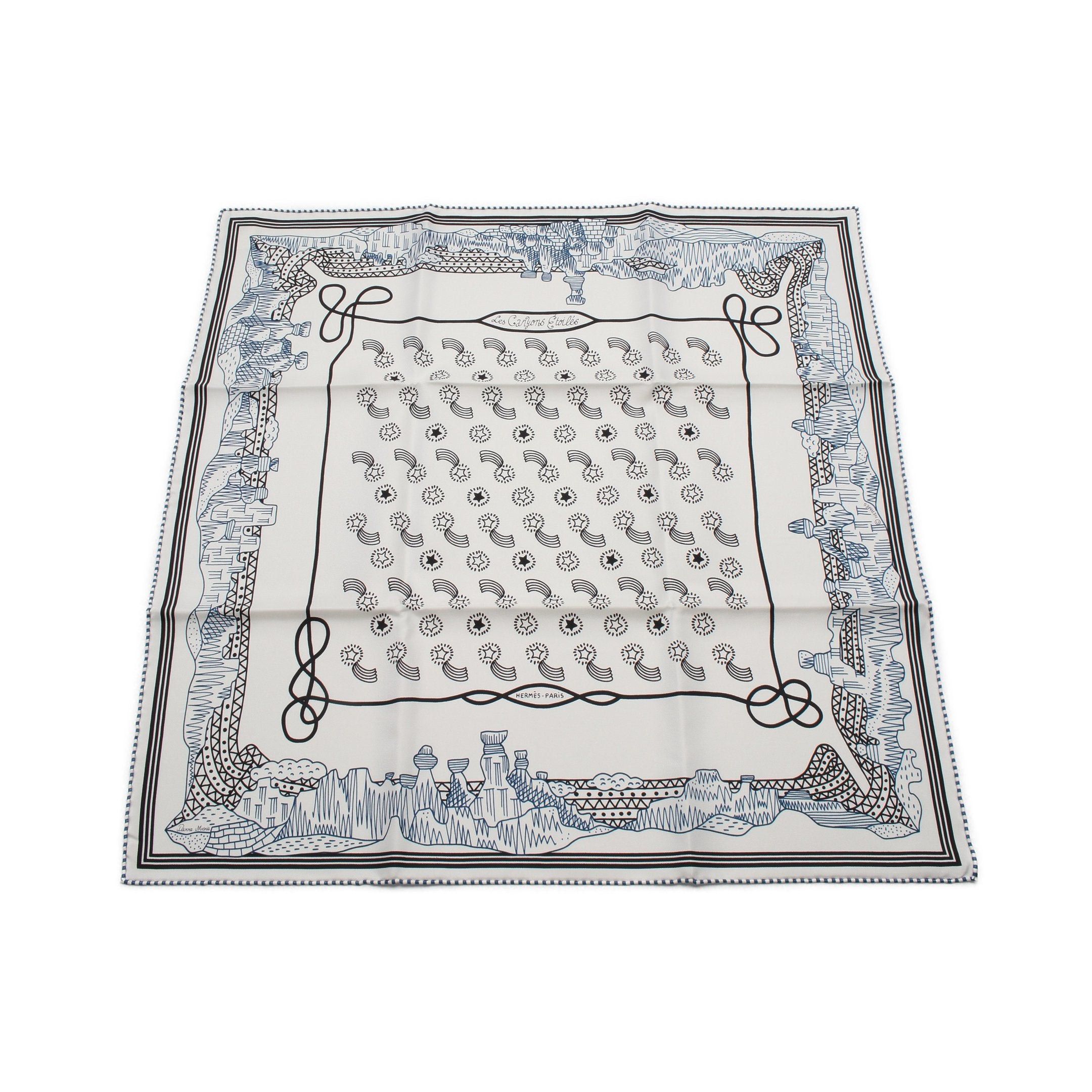 Hermes Hermes Carres 55 Les Canyons Etoiles Scarf Silk Off White Black Navy Size ONE SIZE - 1 Thumbnail