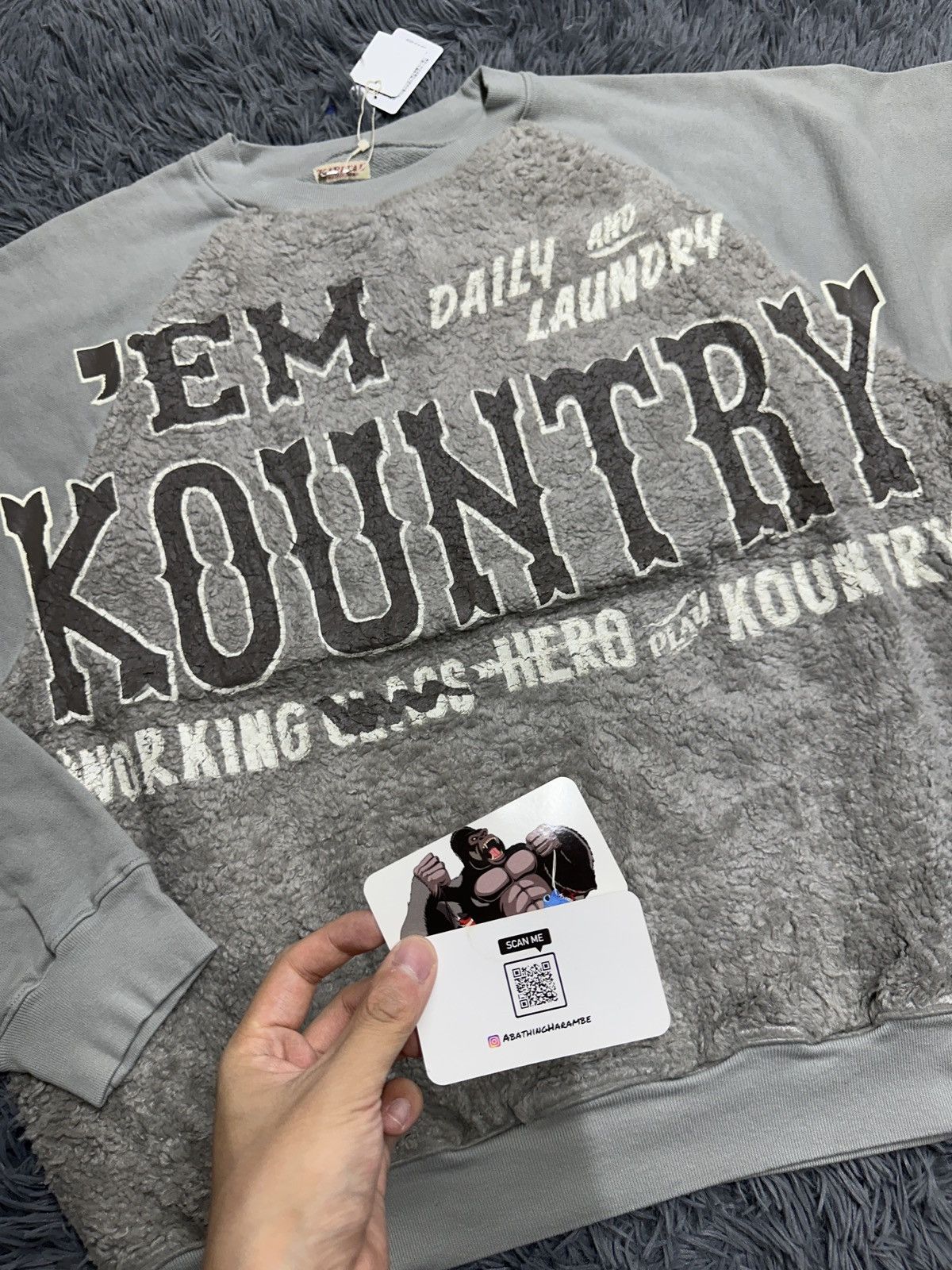 Kapital Kapital Knit x Fur Grizzly Sweater, 'Em Kountry, Grey Size US XL / EU 56 / 4 - 4 Thumbnail
