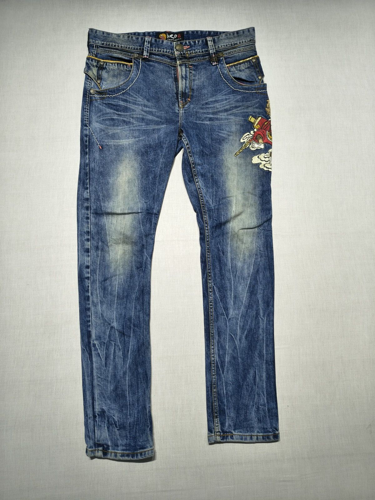 Japanese Brand INSANE KARAKURI STYLE EMBROIDERY JIZO JAPANESE JEANS (022) Size 36" / US 14 / IT 50 - 1 Thumbnail