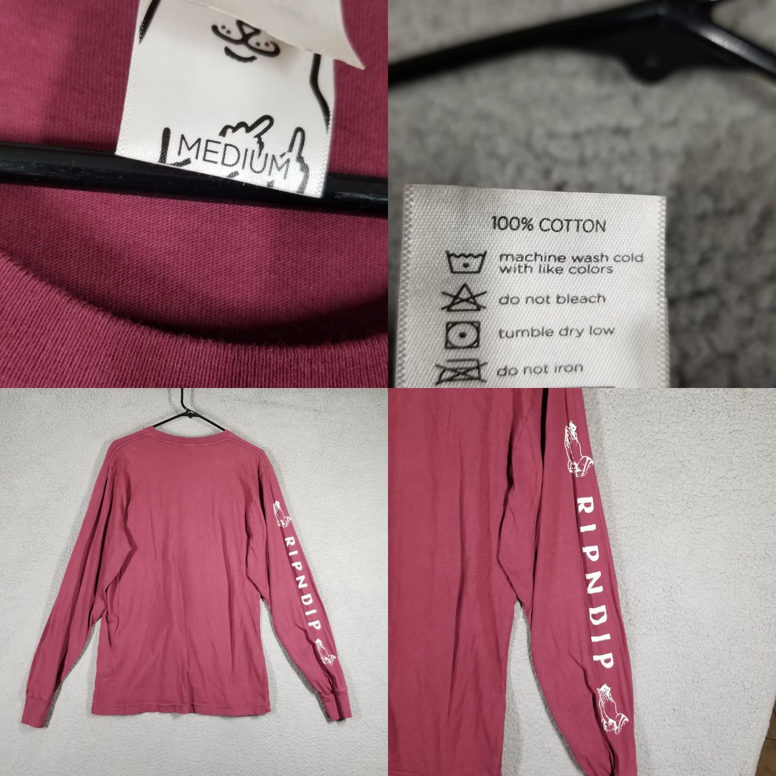 RIPNDIP RIPNDIP Long Sleeve Pocket T-Shirt Mens Medium Maroon Cat Graphic Skatewear Cotton Size US M / EU 48-50 / 2 - 8 Thumbnail