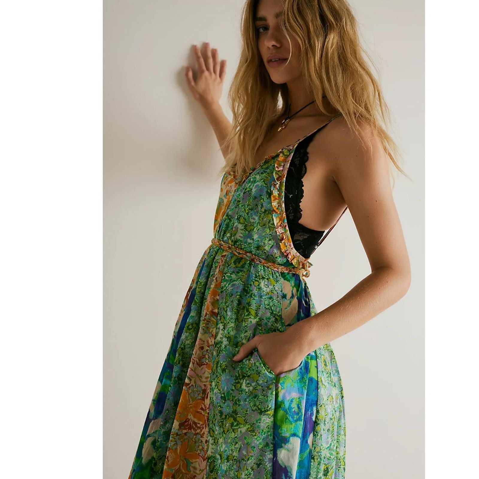 Free People New Free People Moondive Maxi Dress $168 X-SMALL Green Combo Size XS / US 0-2 / IT 36-38 - 2 Thumbnail