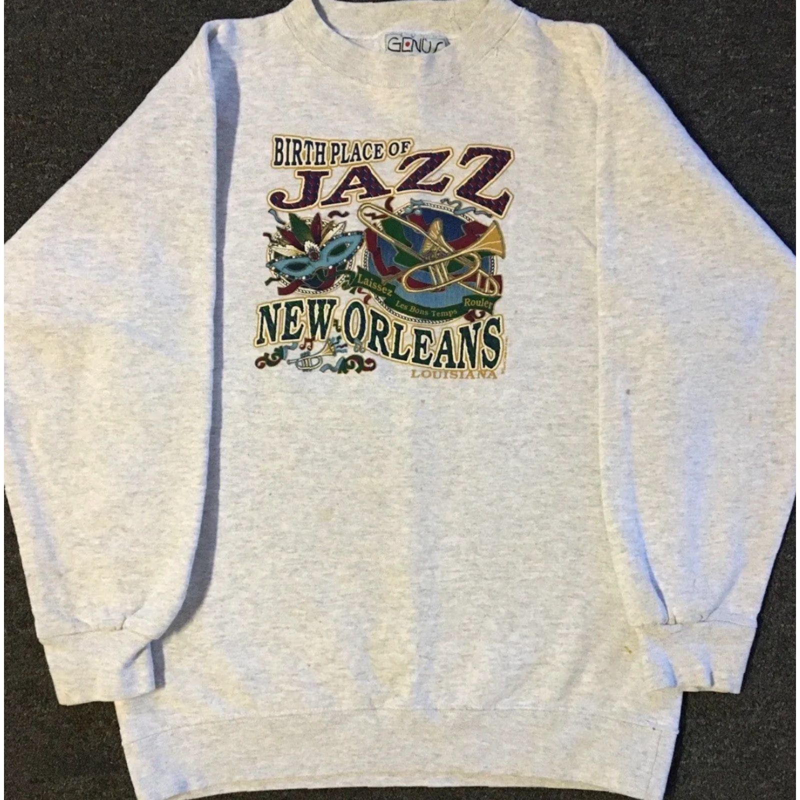 Vintage VINTAGE 90s New Orleans Jazz Faded Sweatshirt S USA Music Mask Mardi Gras Bar Grunge Hoodie Men Small Gray Trumpet USA 90s Jazz Grunge Size US S / EU 44-46 / 1 - 2 Thumbnail