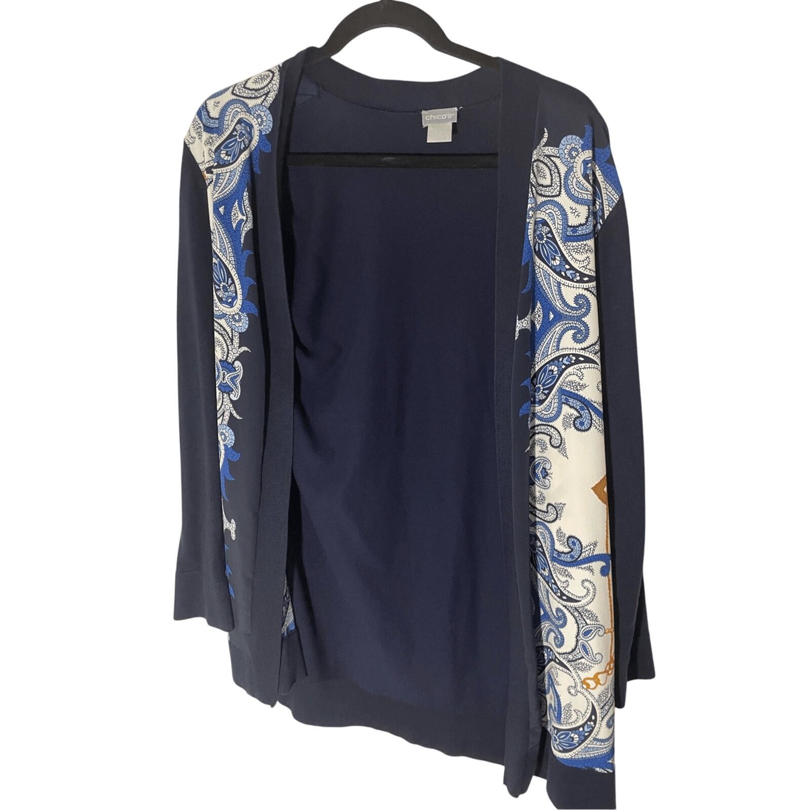 Chicos NWT Chico's Navy Open Paisley Cardigan Printed Sweater sz 1 Size S / US 4 / IT 40 - 3 Thumbnail