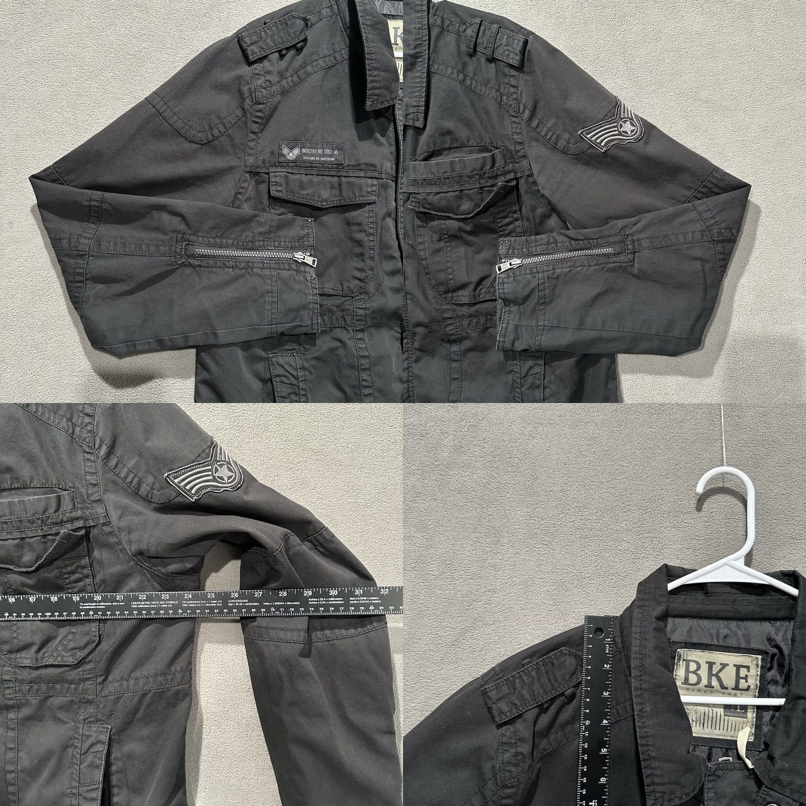 BKE BKE Field Jacket Mens Large Black Athletic Fit Military Bomber Embroidered Patch Jacket Size US L / EU 52-54 / 3 - 9 Thumbnail
