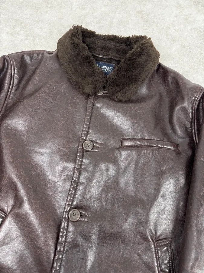 Armani Armani Brown Shearling Collar Faux Leather Buttoned Jacket Size US L / EU 52-54 / 3 - 5 Thumbnail