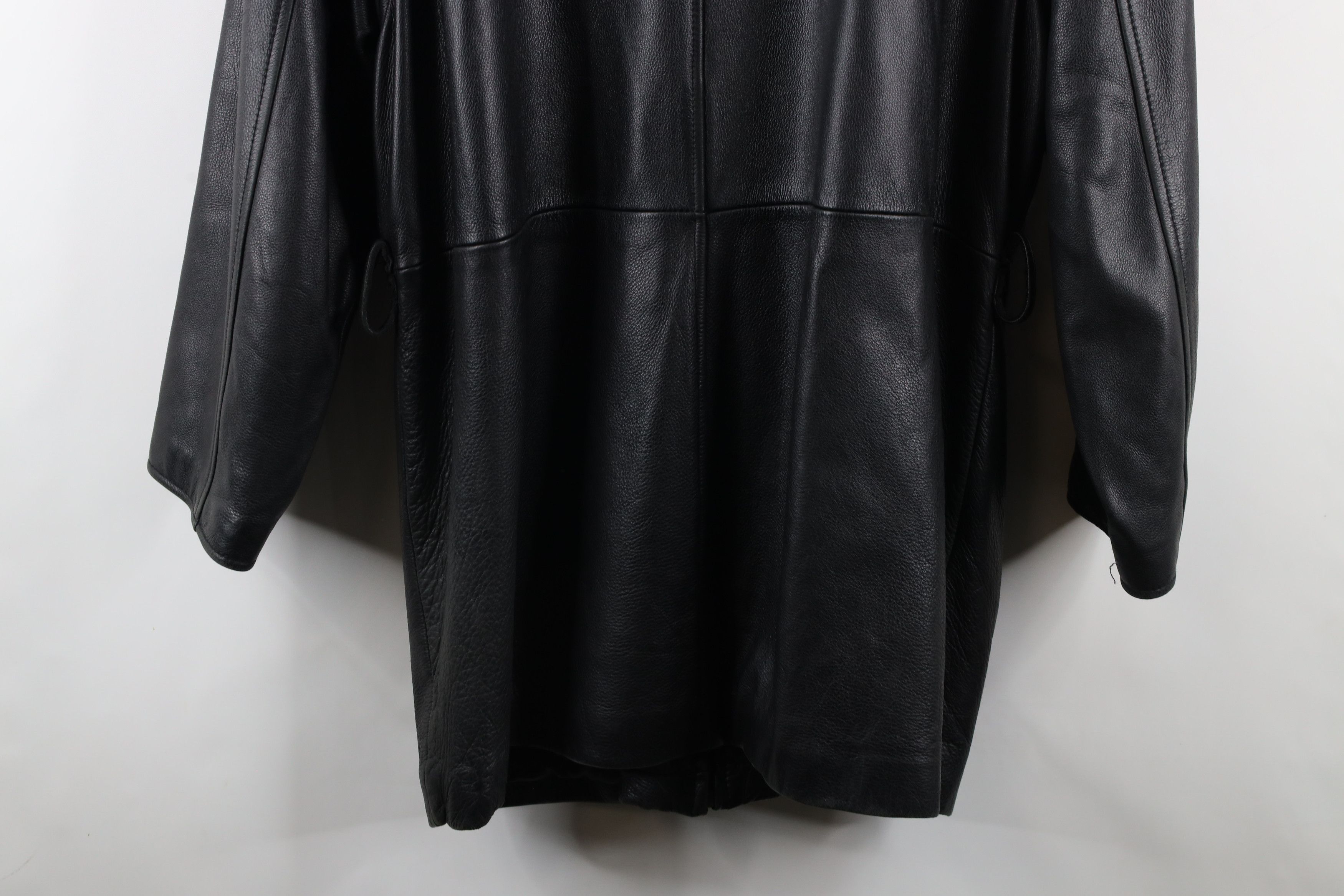 Vintage Vintage 90s Pelle Full Zip Leather Parka Jacket Coat Black Size US L / EU 52-54 / 3 - 16 Thumbnail
