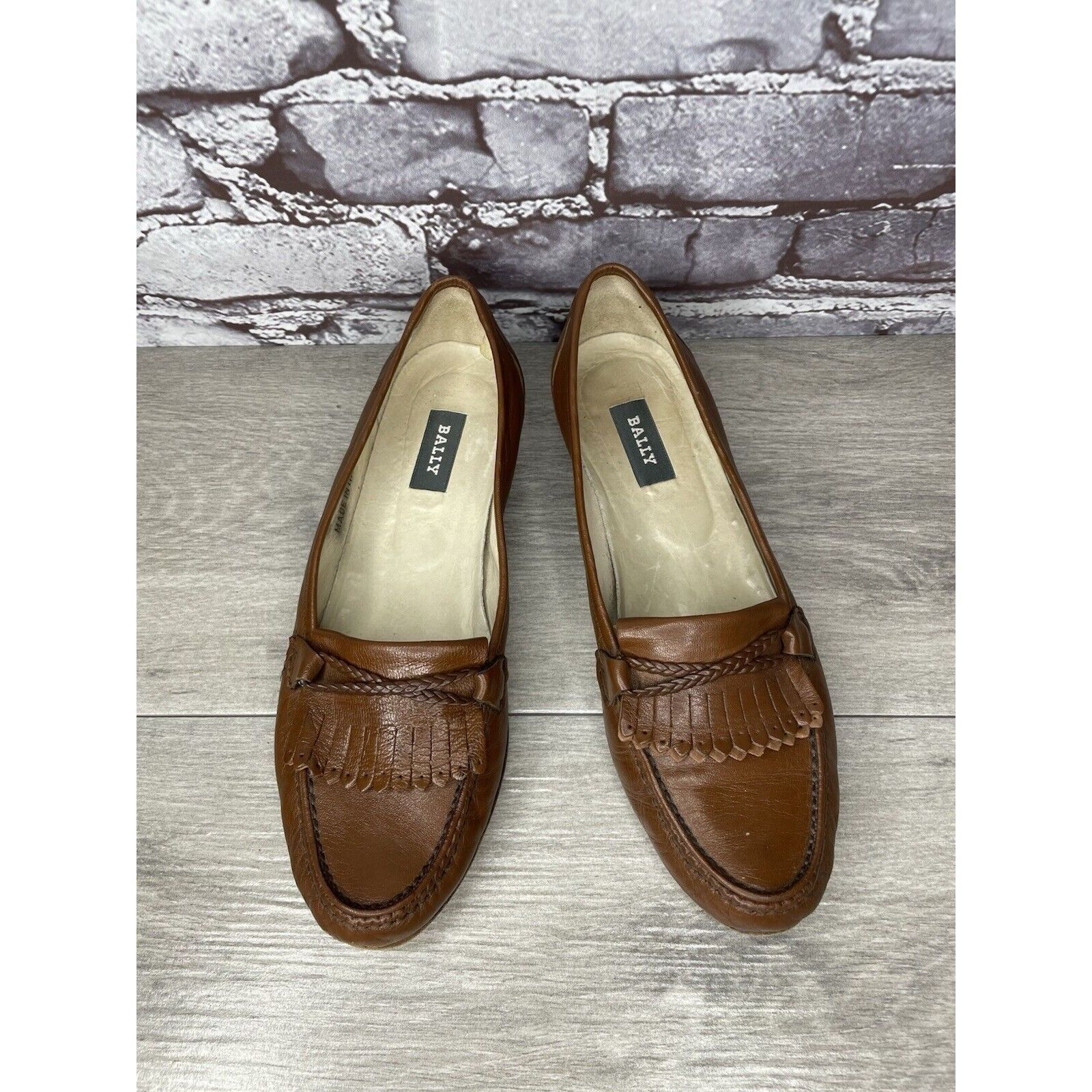 Bally Bally Margy Brown Leather Kiltie Braided Slip On Loafers Sho Size US 9 / IT 39 - 24 Thumbnail