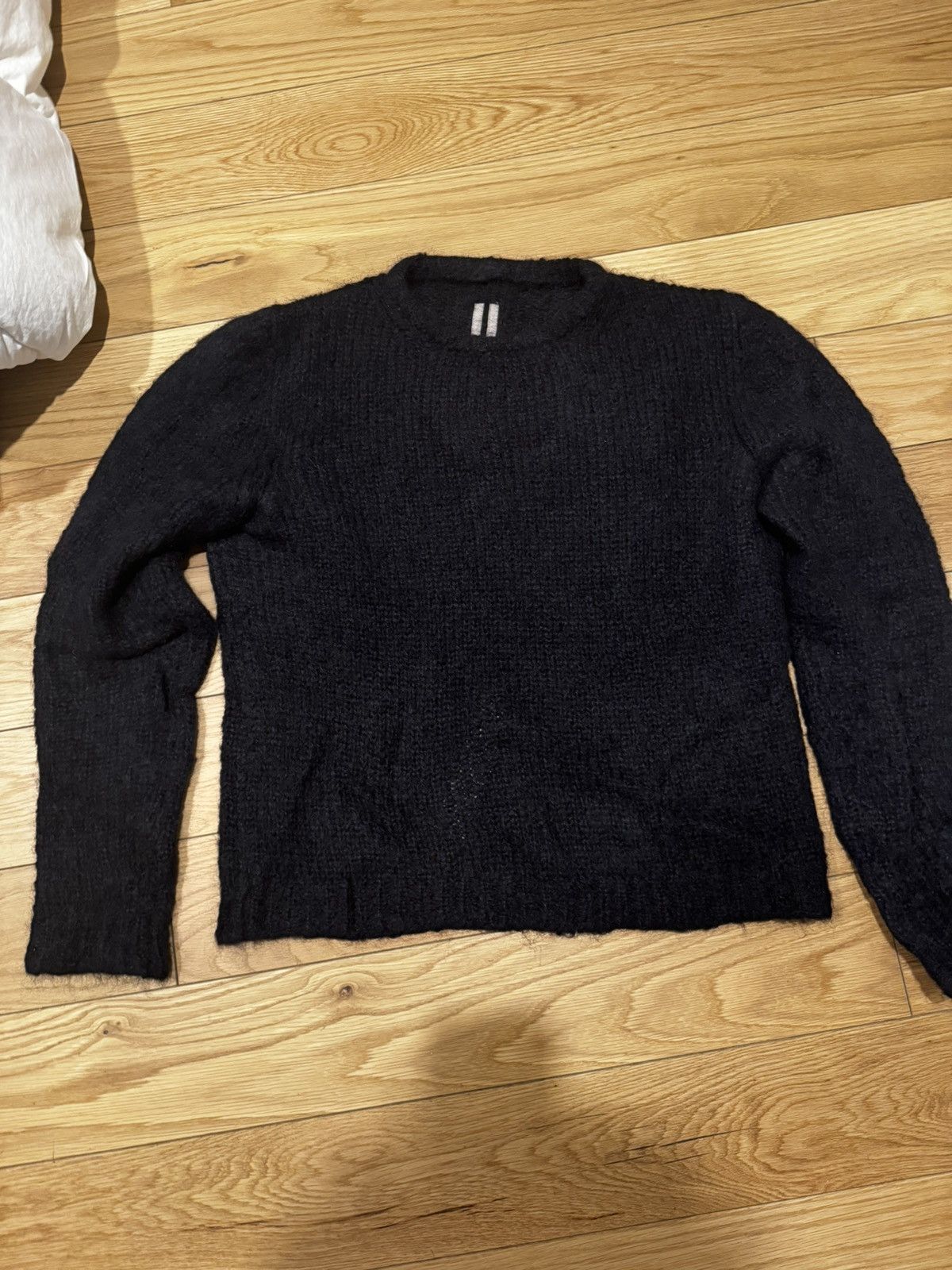 image of Rick Owens Strobe Cropped Alpaca Mohair Knit Sweater in Black, Men's (Size Large)