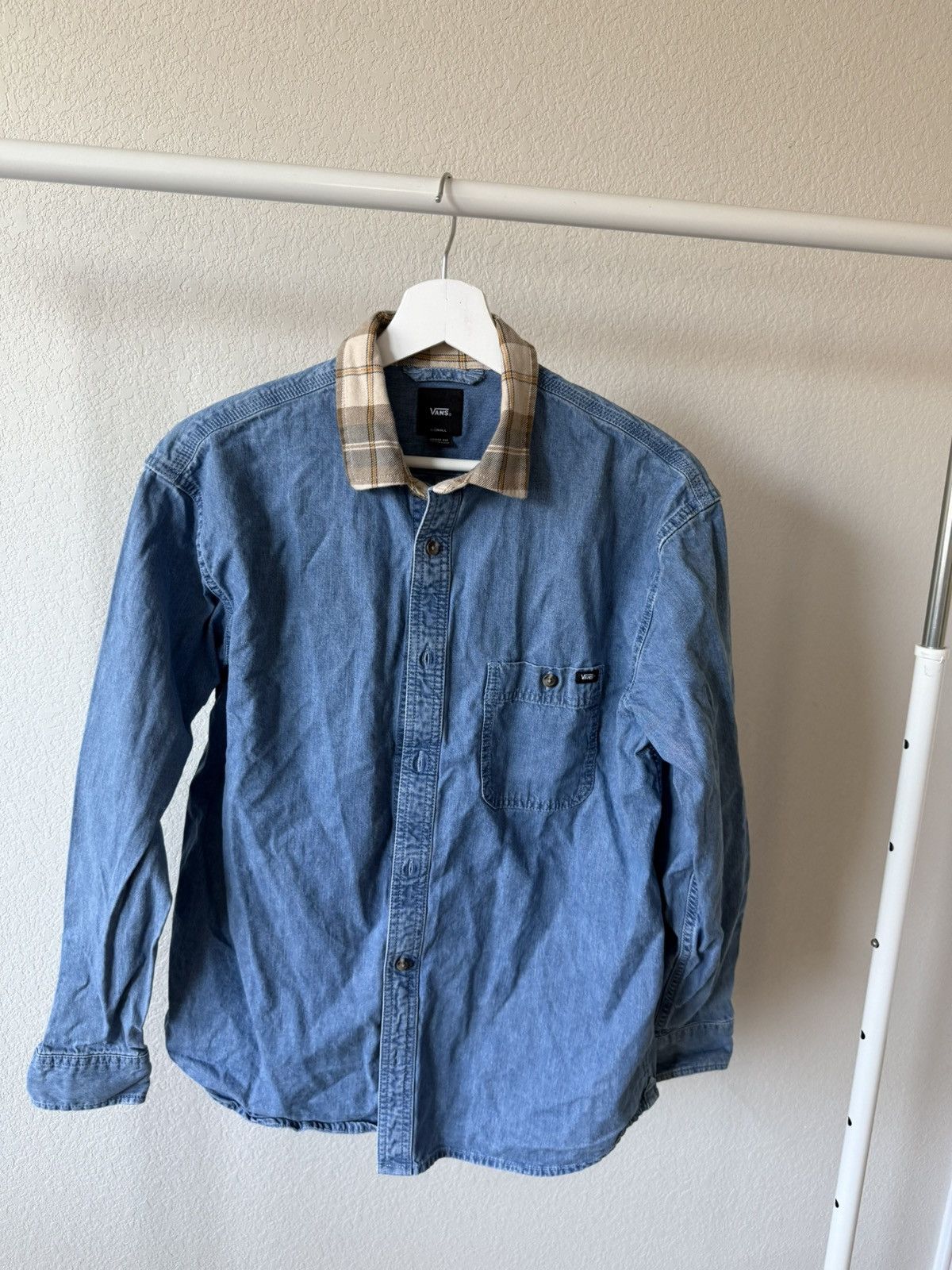 Vans Vans Denim Shirt with Plaid Collar Size US XS / EU 42 / 0 - 3 Thumbnail