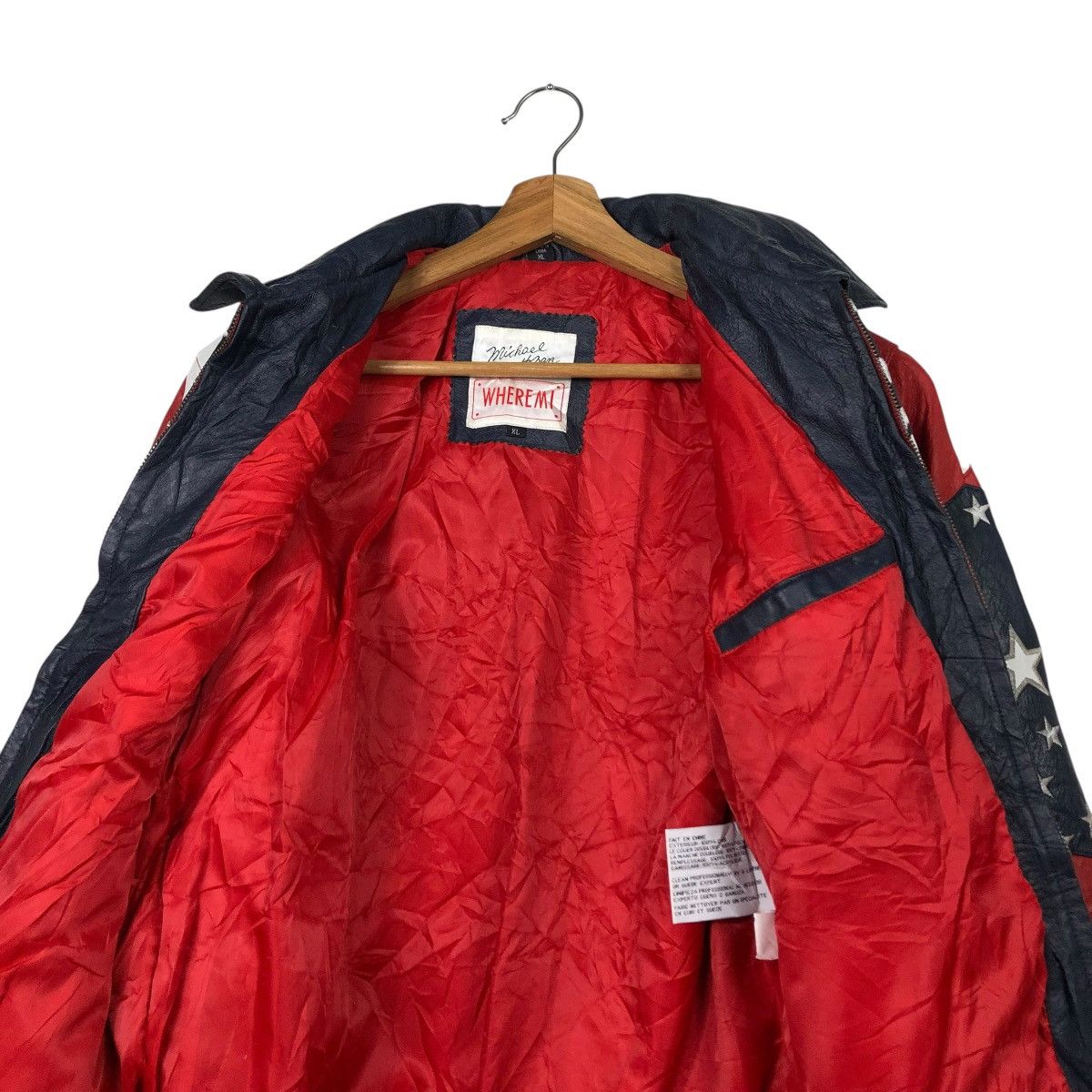 Michael Hoban 🔥VINTAGE LEATHER JACKET BOMBER MICHAEL HOBAN USA FLAG Size US M / EU 48-50 / 2 - 13 Thumbnail
