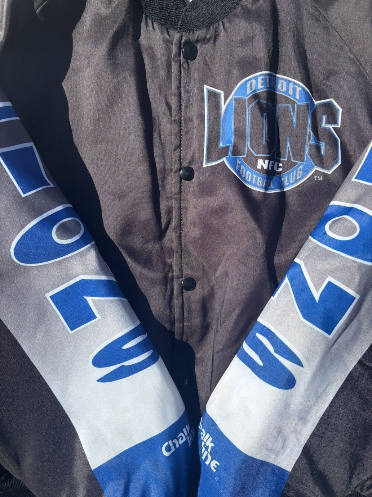 Chalk Line RARE Vintage 90s Detroit Lions Satin Bomber Jacket Size US XL / EU 56 / 4 - 5 Thumbnail