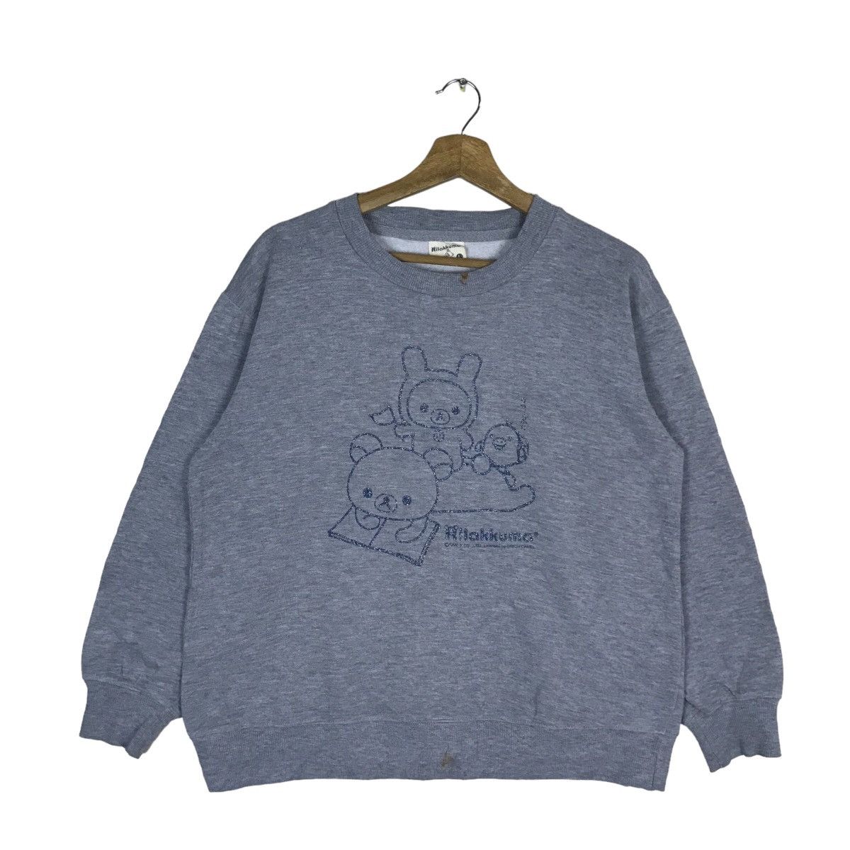 image of Vintage Rilakkuma X San-X + Green Camel Pullover Jumper in Grey, Men's (Size Large)