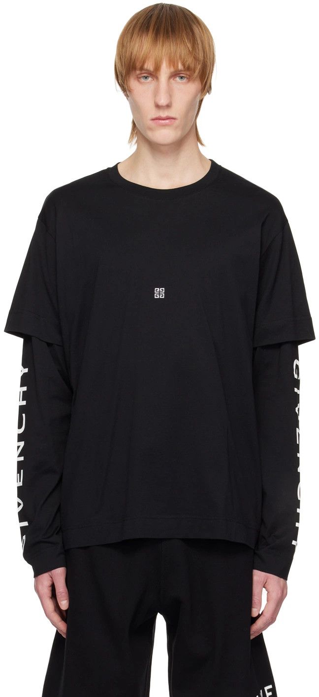 Givenchy Black Double Layered Sleeve Logo T-Shirt Size M / US 6-8 / IT 42-44 - 3 Thumbnail