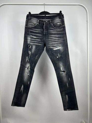 Dsquared2 DSQUARED2 Men's Dark Grey Distressed Slim Fit Italian Jeans Size US 32 / EU 48 - 1 Thumbnail