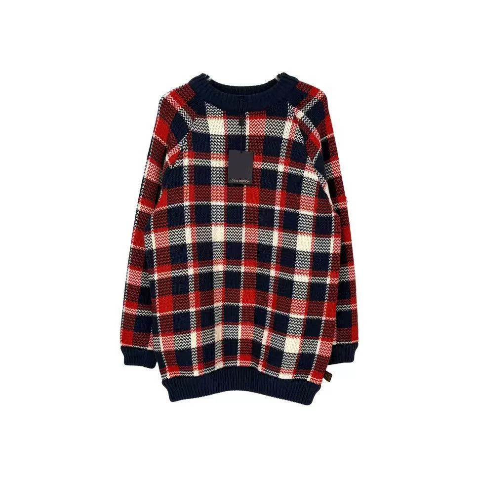 Louis Vuitton LV Red White Blue Plaid Wool Sweater M Size US M / EU 48-50 / 2 - 1 Thumbnail