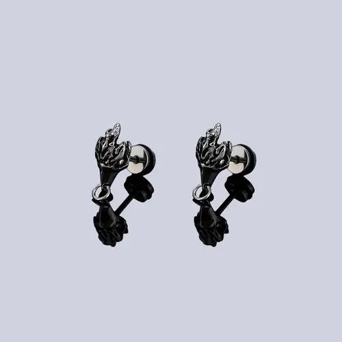 Jewelry Silver Flame Stud Earrings, Men's Gothic Accessories Size ONE SIZE - 4 Thumbnail