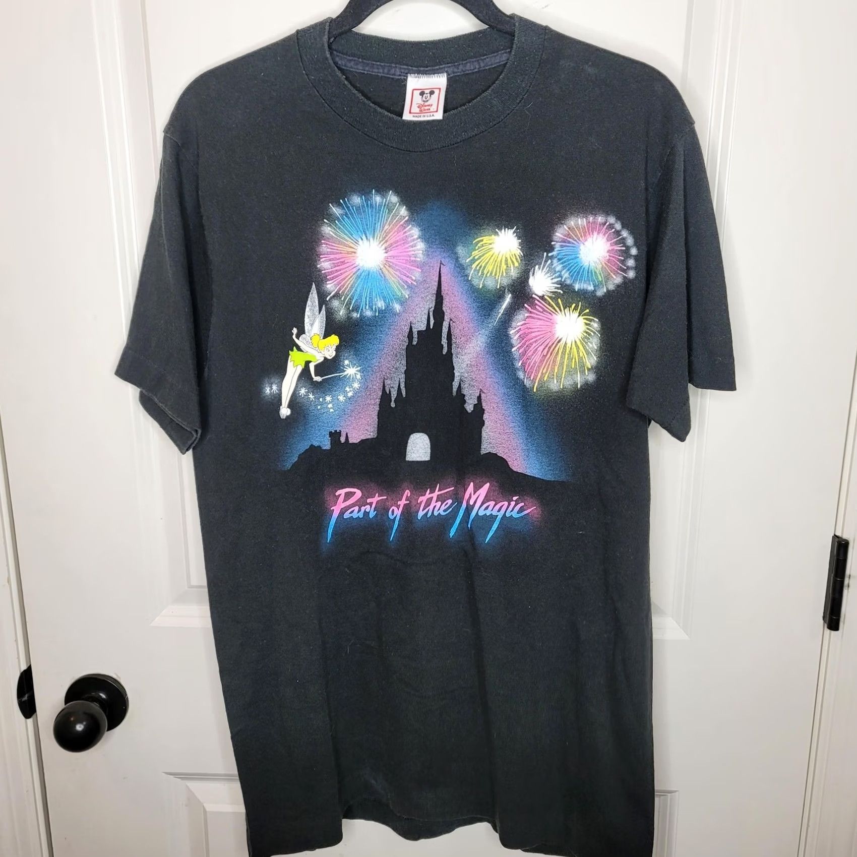 Disney VINTAGE Disney Tinker Bell Shirt Mens L Black Castle Fireworks Graphic 90s Size US L / EU 52-54 / 3 - 3 Thumbnail
