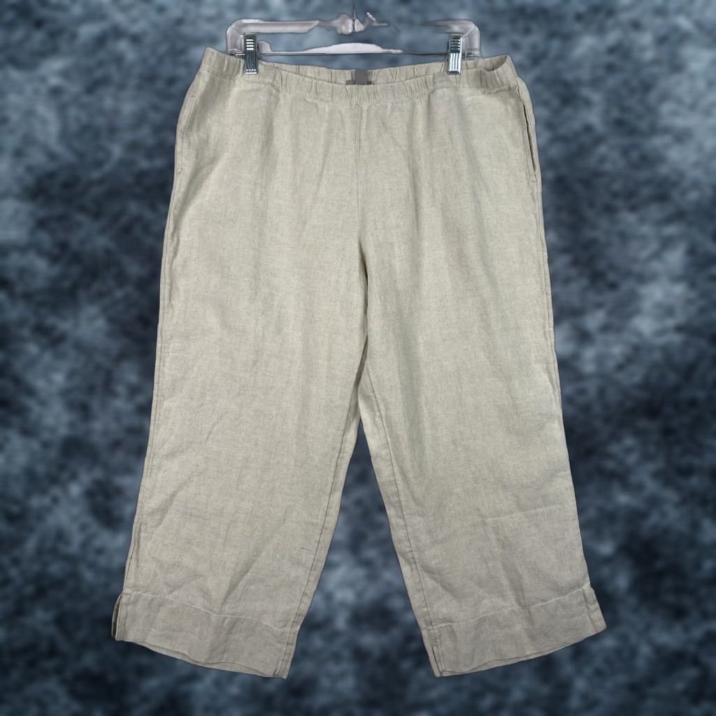 J. Jill J.Jill Linen Pants Womens Petite Beige Cropped Wide-Leg Pockets Beach Casual May 90s? Size 36" / US 14 / IT 50 - 1 Thumbnail