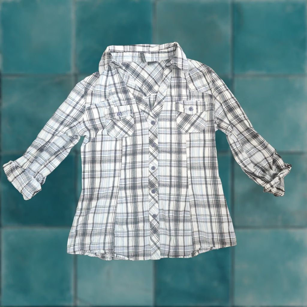 Vintage VINTAGE Passport Women's JUNIOR Plaid Button Up Shirt 3/4 Sleeve XS? Size S / US 4 / IT 40 - 1 Thumbnail
