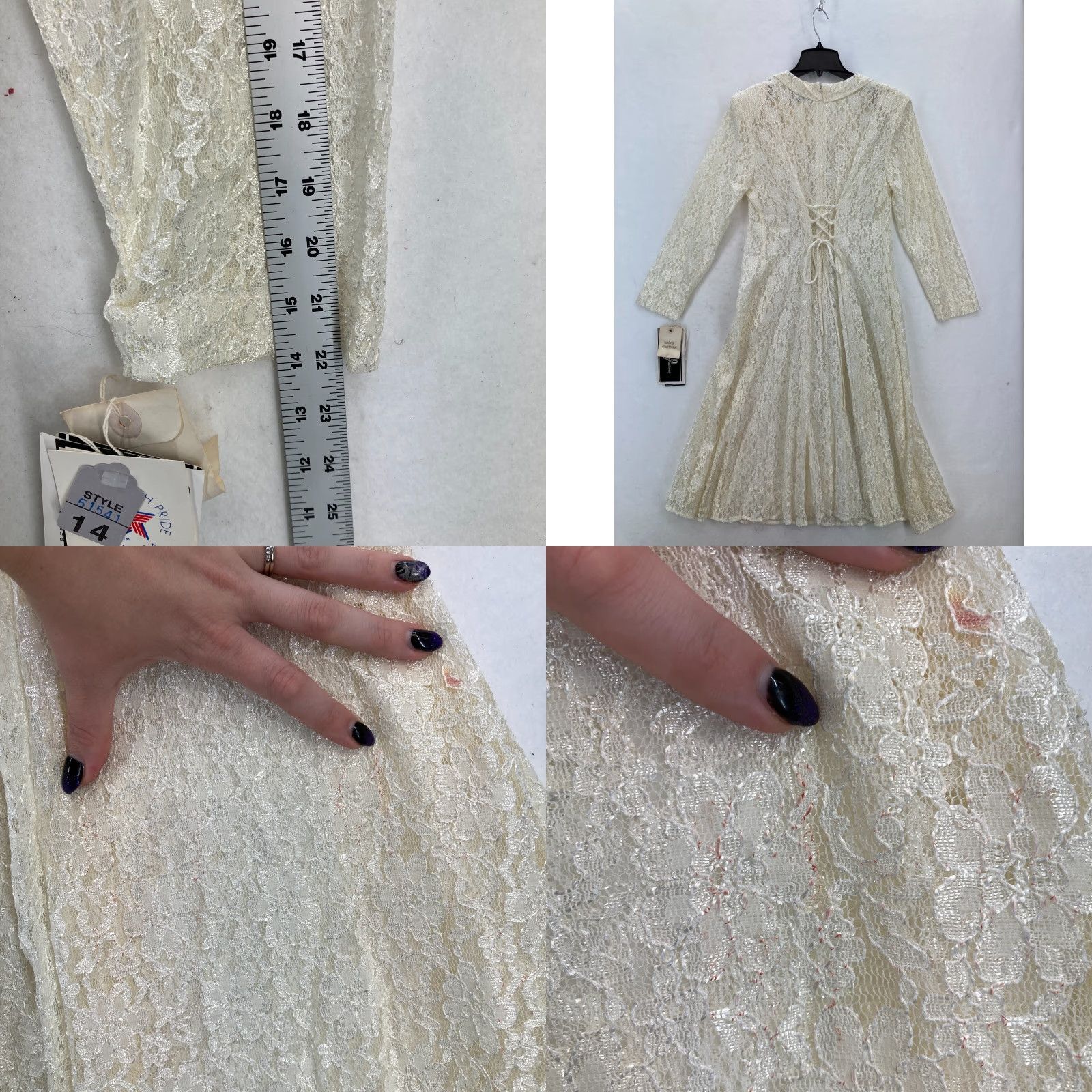 Vintage Vintage Dawn Joy Midi Dress Ivory Lace Peter Pan Collar Button Victorian 14P NWT Size XL / US 12-14 / IT 48-50 - 10 Thumbnail