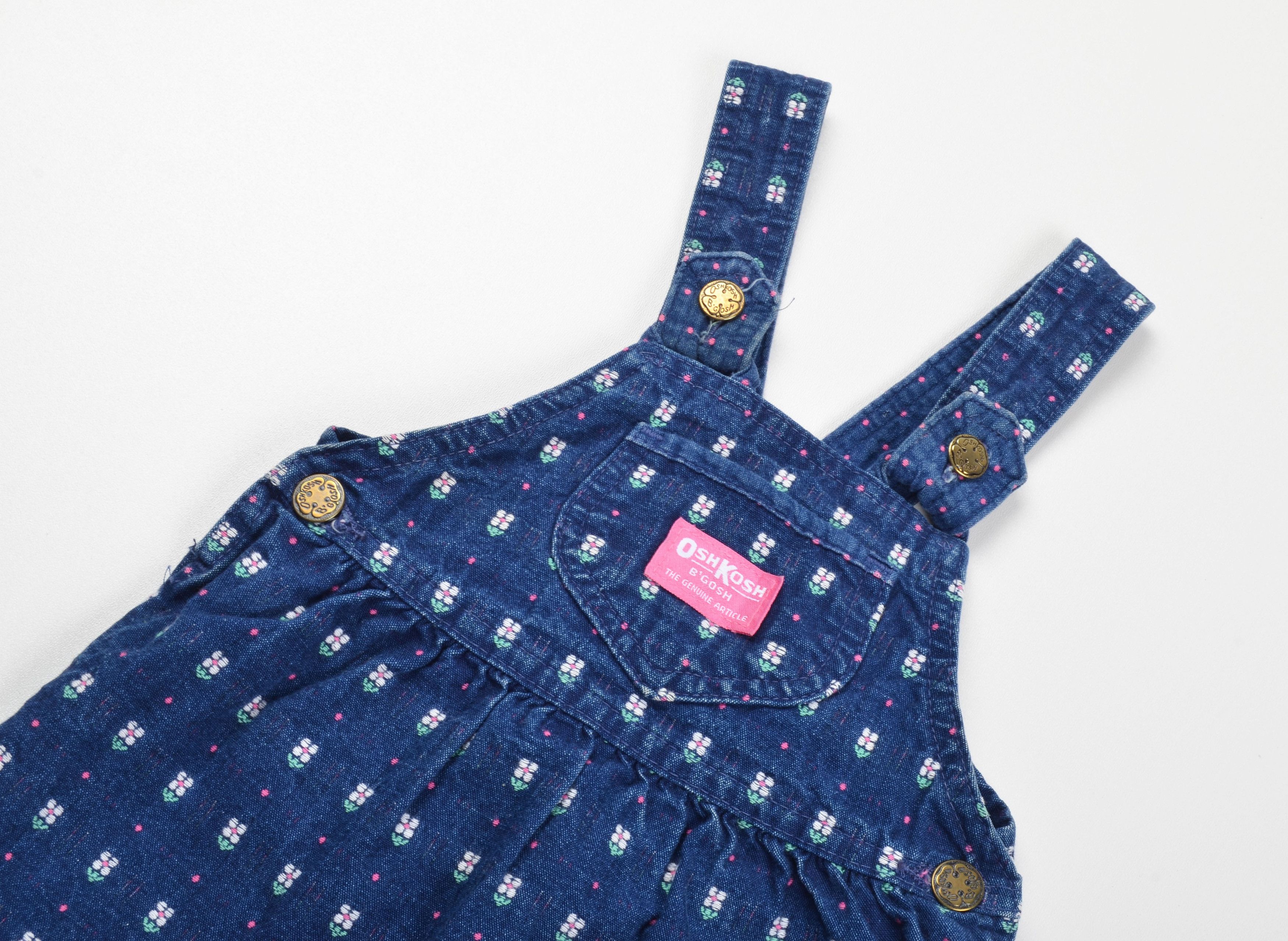 Oshkosh Vintage Oshkosh B’gosh Baby Flowers Denim Overalls Dress Size XXS / US 00 / IT 34 - 3 Thumbnail