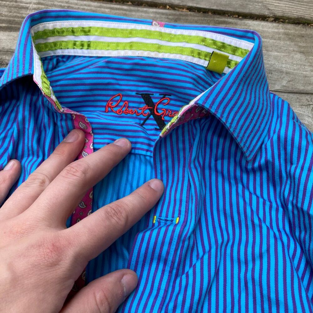 Robert Graham Robert Graham X Striped Tailored Fit Shirt Pattern Accents Size US L / EU 52-54 / 3 - 6 Thumbnail