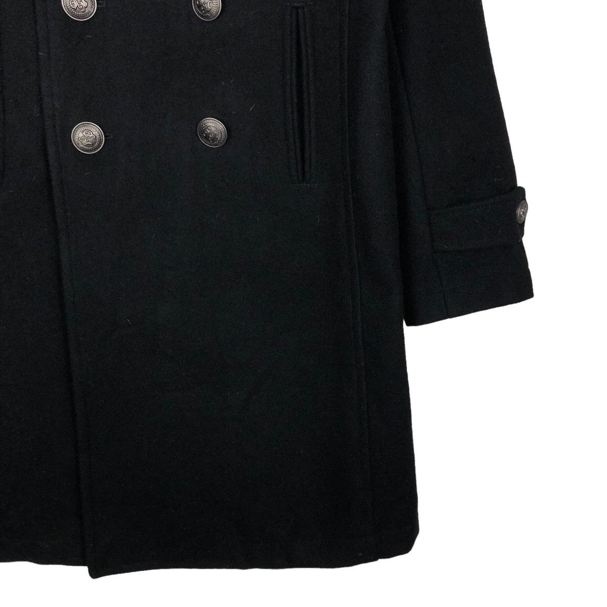 Davit Meursault Japan 🔥Rich Black Double Breast Long Jacket Wool Herringbone Size US M / EU 48-50 / 2 - 5 Thumbnail