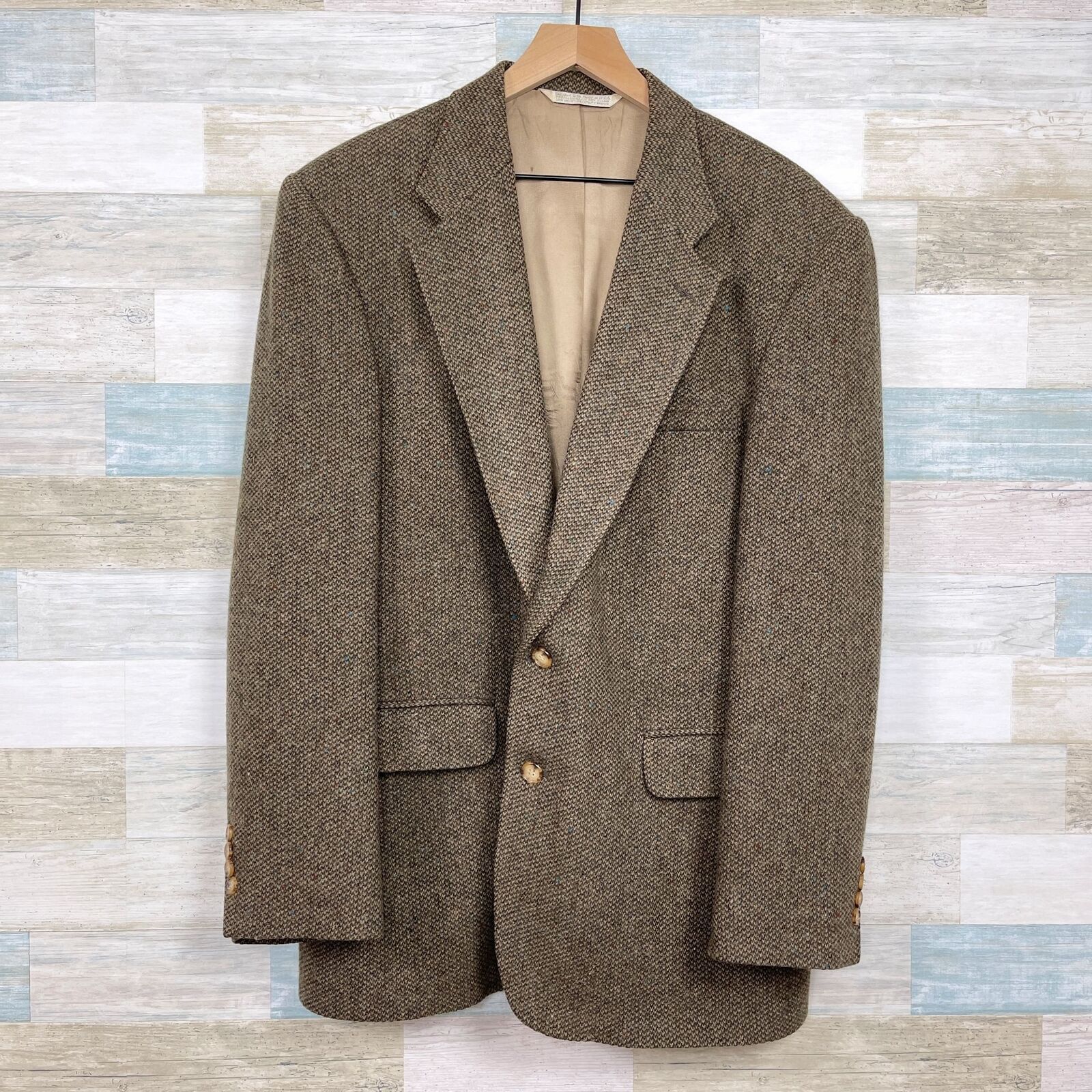 Lands End Tweed Sport Coat Brown Lambswool Wool Mens 43L