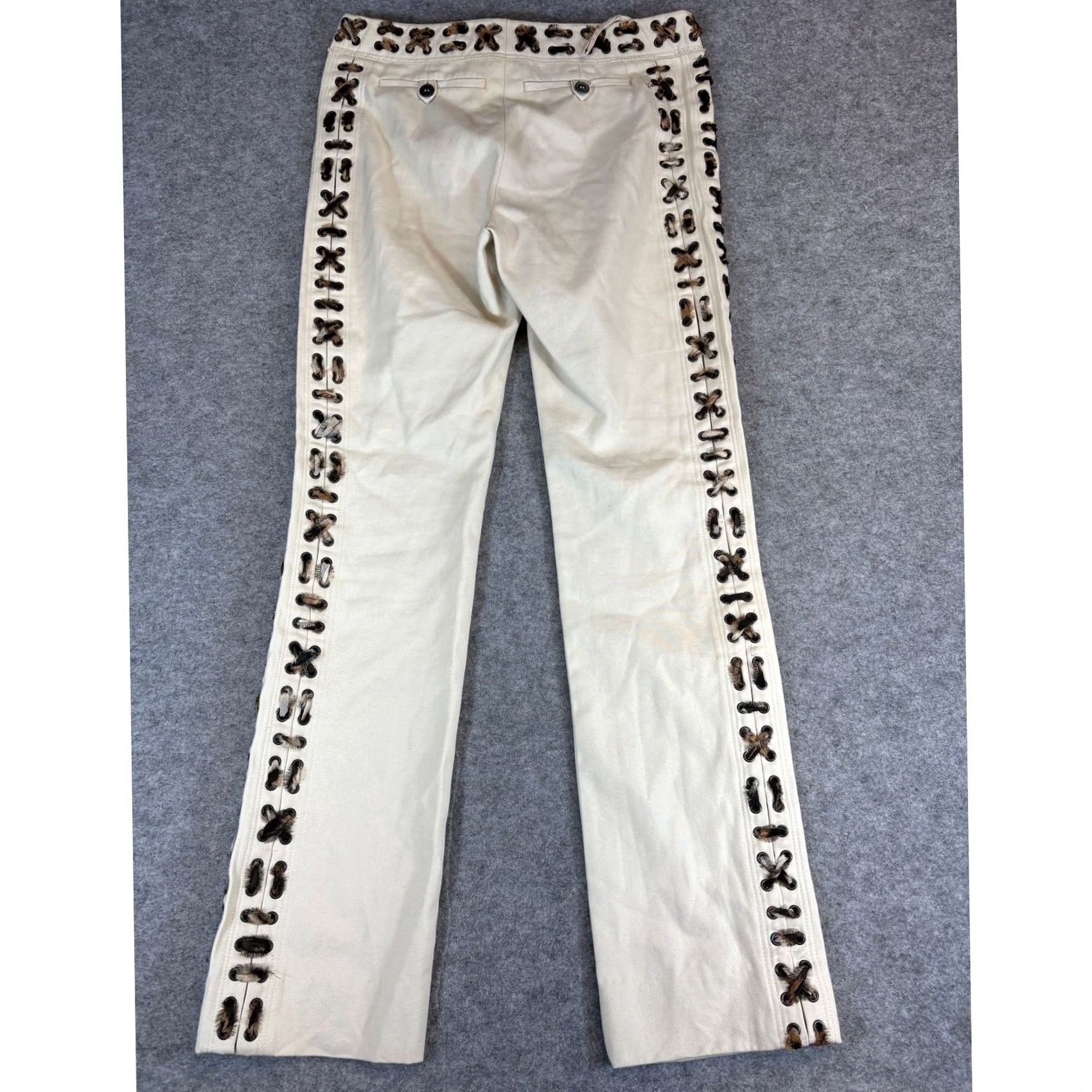Yves Saint Laurent VINTAGE Yves Saint Laurent Pants Womens Cream Lace Up Straight Trousers 29 Size 29" - 2 Thumbnail